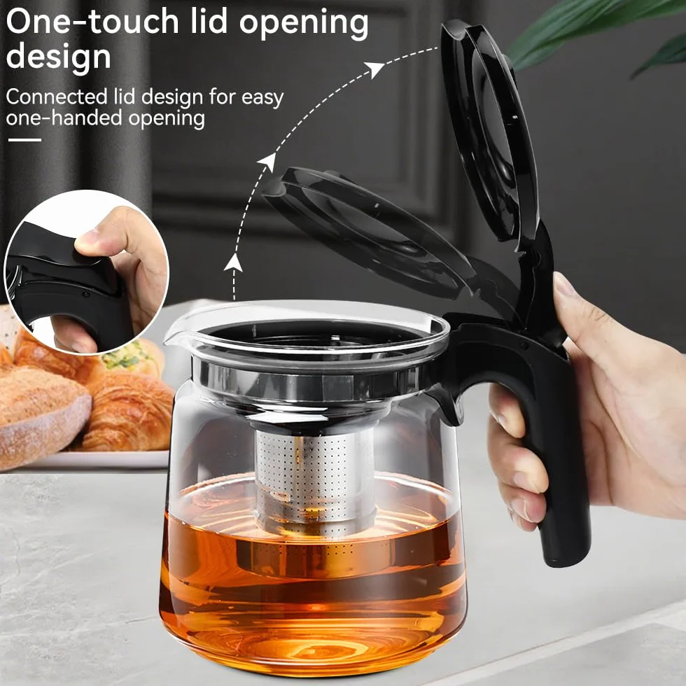 Tetera de Cristal para Infusiones de 1,5l Tetera de Vidrio con Infusor y Mango Resistente al Calor Tetera de Cristal para Vitrocerámica Jarra de Cristal para Hacer Infusiones de Té Flores