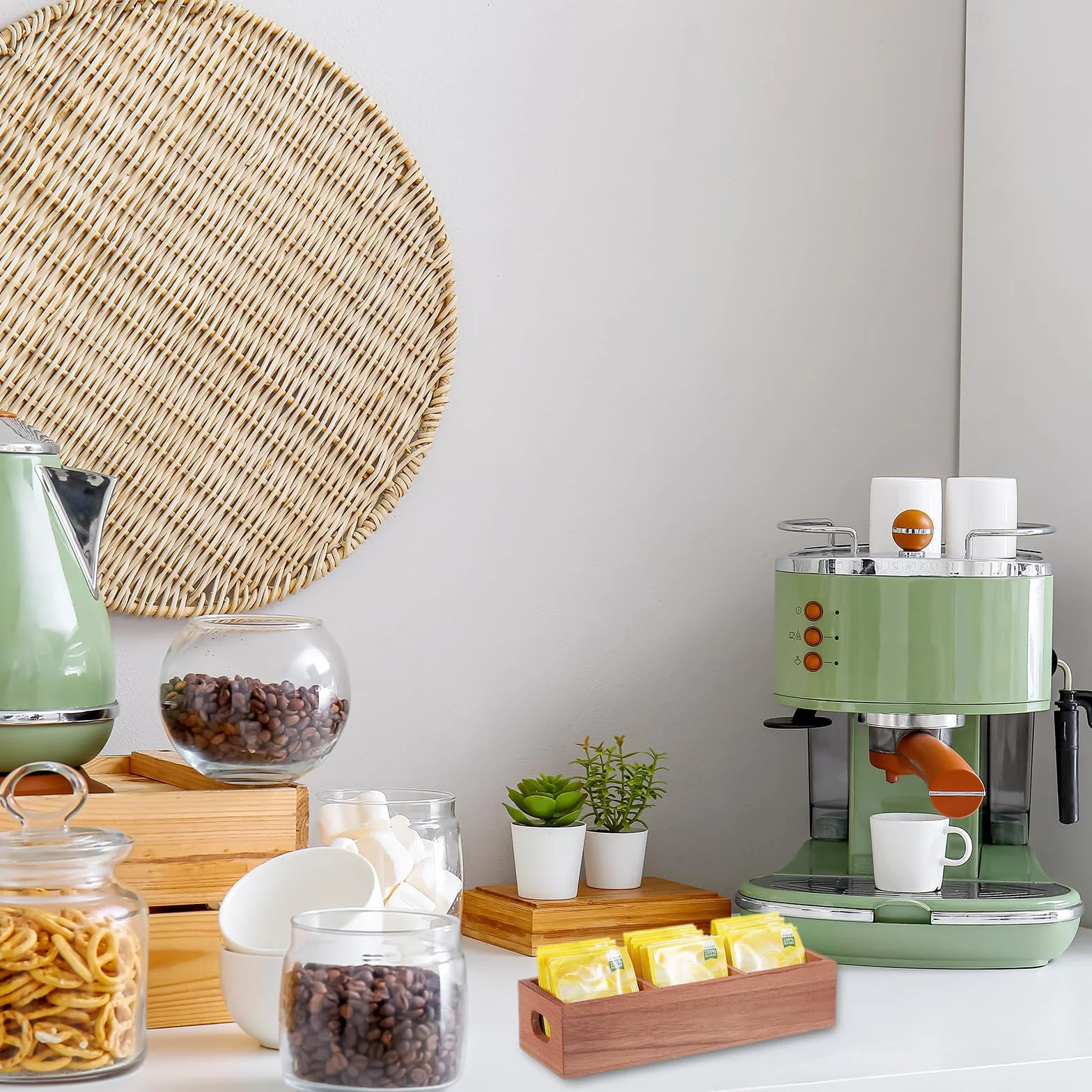 QUARKZMAN Organizador de Bolsitas de Té, Caja de Té de Madera de Pino con 3 Compartimentos Y Asa, Organizador de Almacenamiento de Té para Bolsitas de Té, Negro