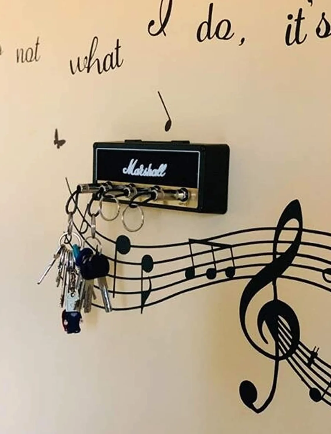 Marshall - Llavero de pared para llave (2.0, JCM800, con 4 llaveros, llavero, soporte para llave, montaje en casa, color negro
