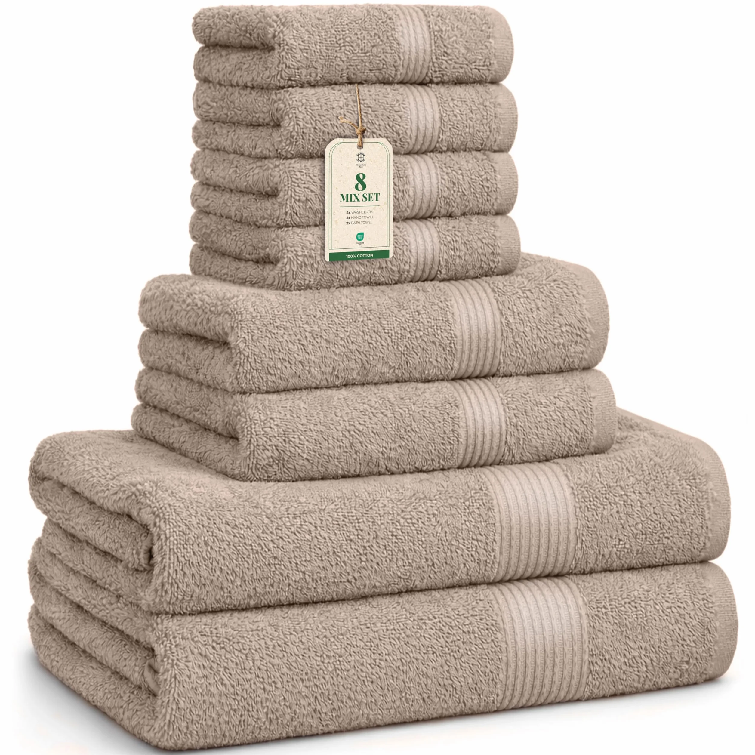 Luxe Set de Toallas 100% Algodón 8 Piezas 3 Tamaños 30x30 40x70 65x137 cm Arena Beige