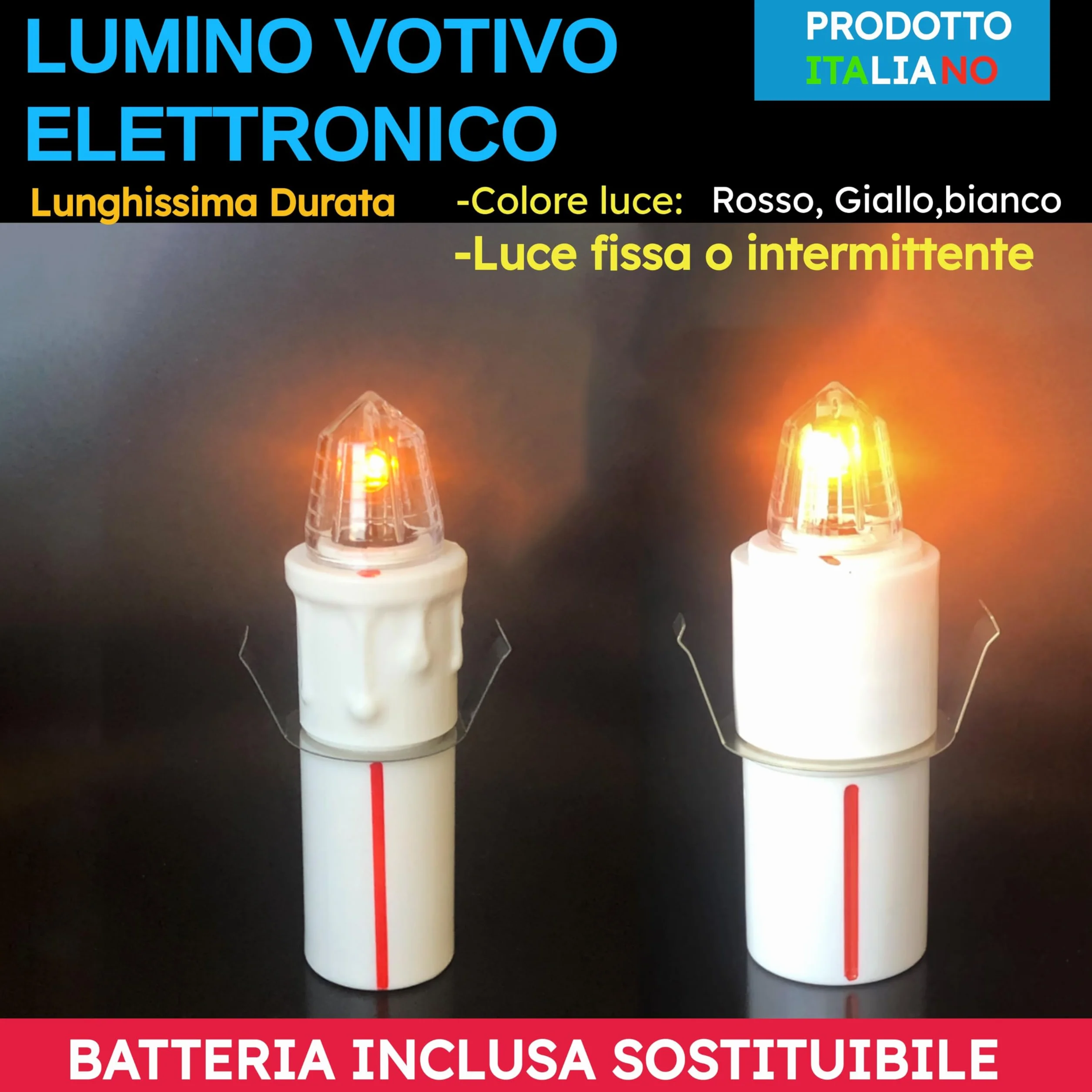 LÁMPARA ELECTRÓNICA VOTIVA PARA CEMENTERIO - BATERÍA DE LARGA DURACIÓN 1,5 AÑOS/8 MESES | Velas LED a pilas para cementerio de larga duración 245/547 días. (ROJO INTERMITENTE, GRANDE - NICHOS)