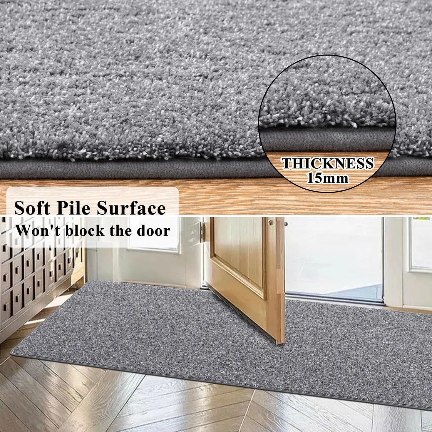SHACOS Alfombra de pasillo gris 50x150 cm, antideslizante, lavable, parte trasera goma