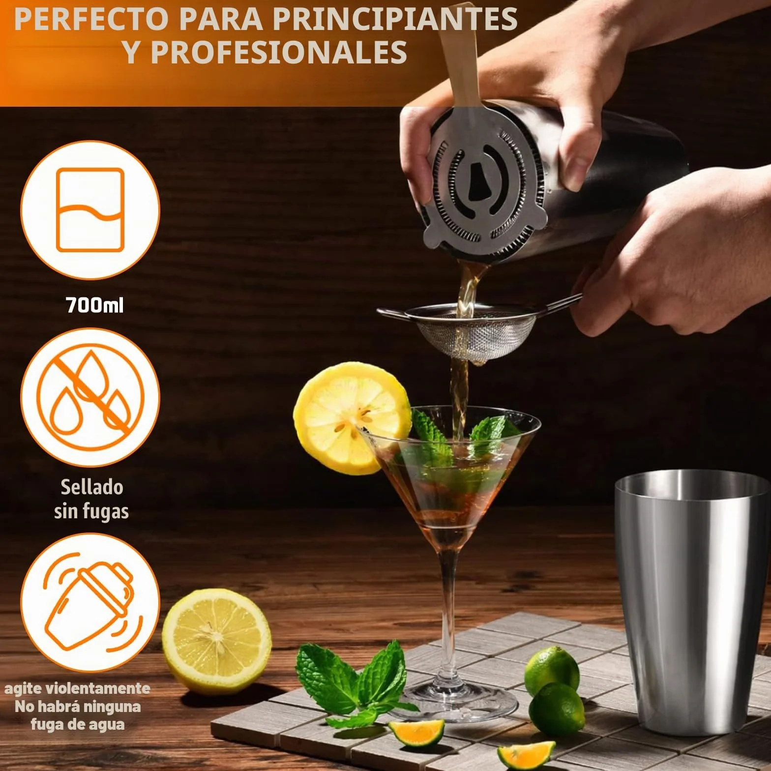 Juego de 18 cocteleras de acero inoxidable, coctelera esencial para fiestas con soporte y libro de recetas