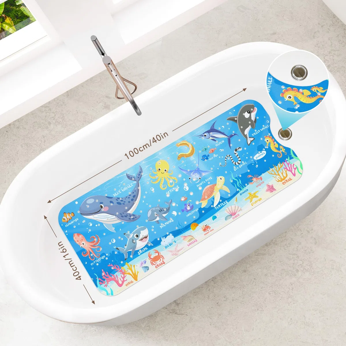 SHUCHING Alfombra Bañera Antideslizante Infantil, Alfombrilla Antideslizante Ducha Niños, Resistente al Moho y Lavable a Máquina Sin BPA, Animales Marinos