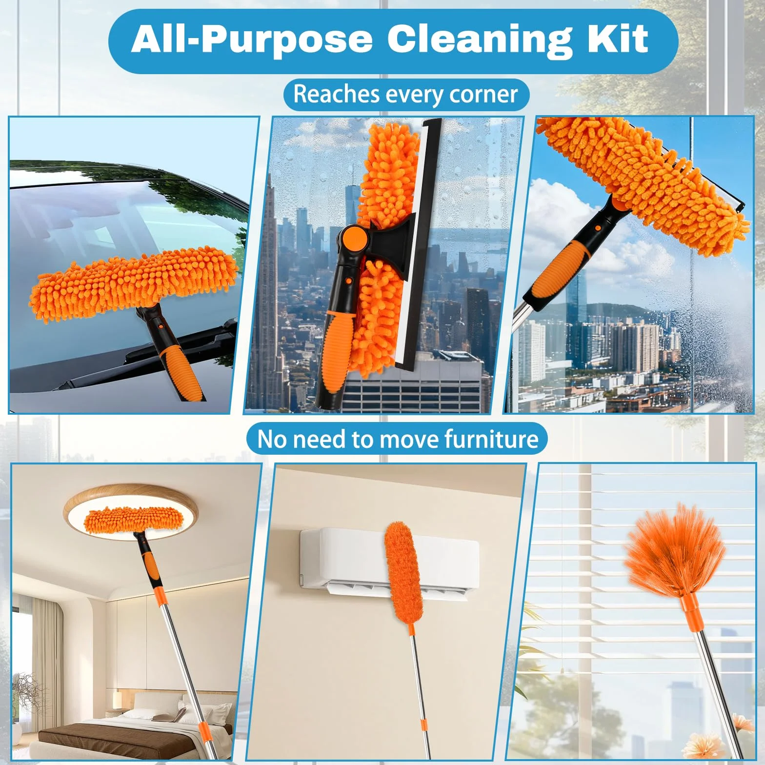 Plumero Atrapapolvo Microfibra Lavable Reutilizable Mango Empalme 5 Piezas