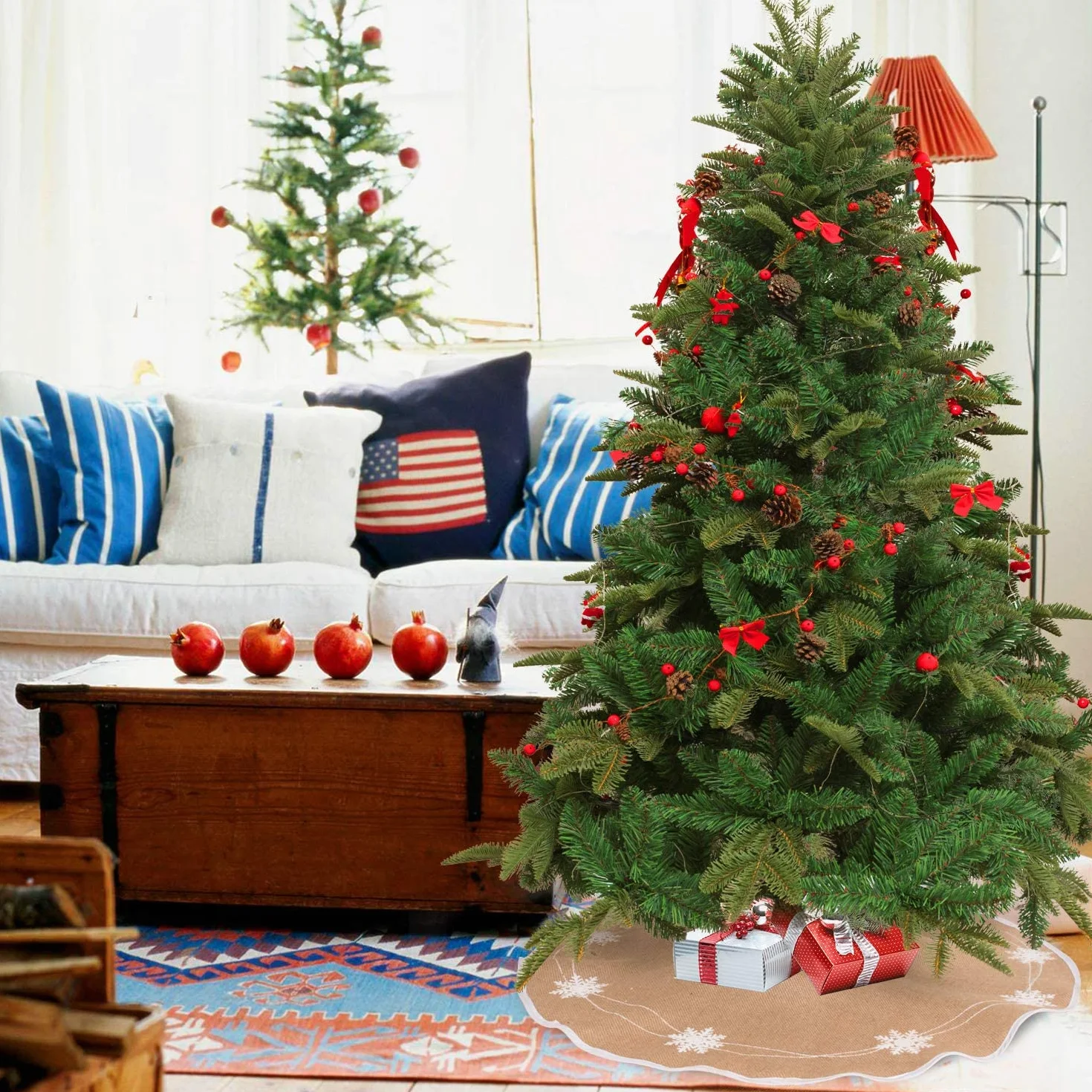N&T NIETING Manta para árbol de Navidad, 75 cm, falda con copo de nieve blanco, arpillera, manta redonda para decoración navideña