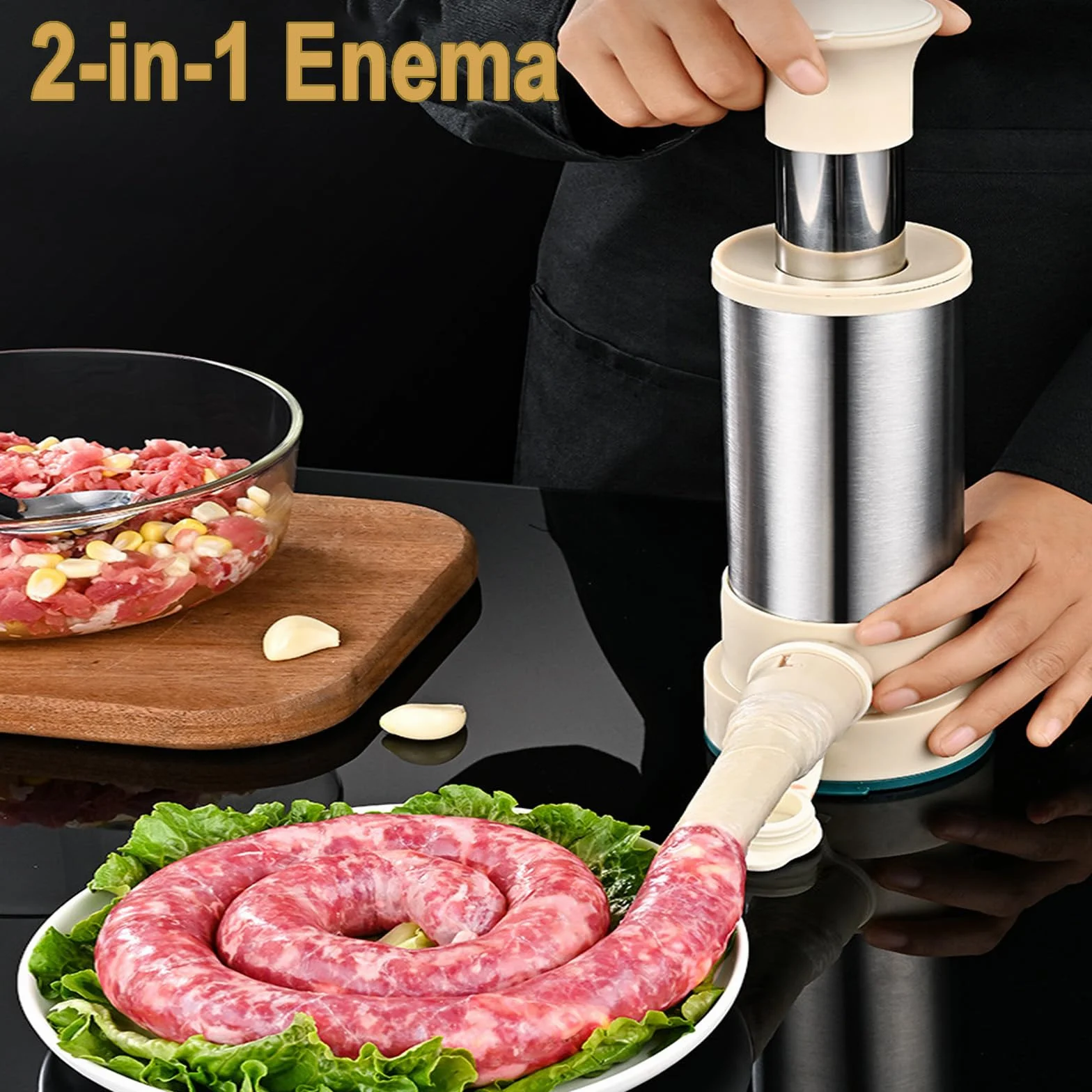 Embutidora De Chorizos 2 En 1, Embutidora De Salchichas De Acero Inoxidable, Máquina Manual Para Salchichas, Con 4 Tubo De Relleno De Salchichas, Rellenador De Cocina Para Salchichas Caseras