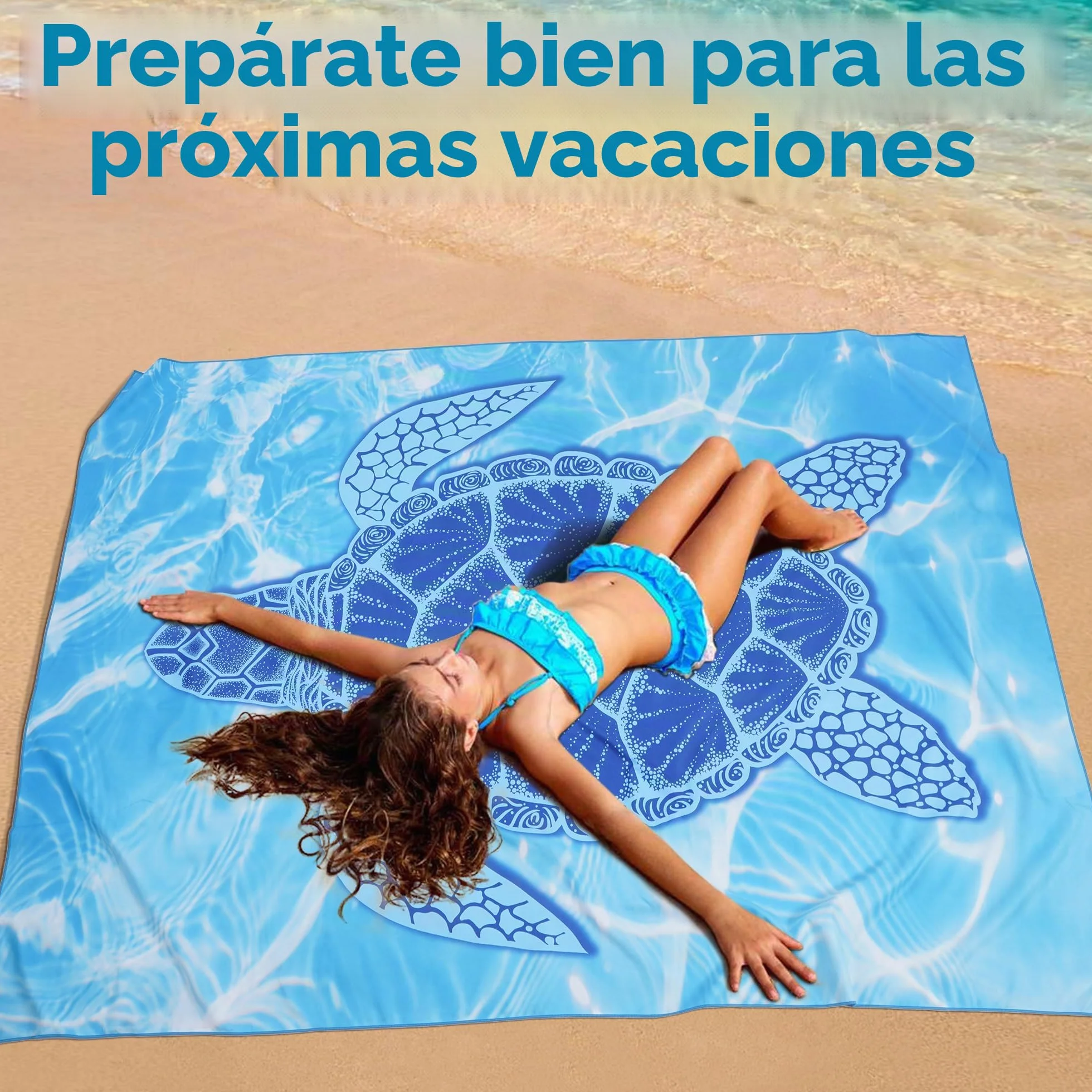 KUOGAS Toalla Playa XXL 200x145 cm Microfibra Secado Rápido Sin Arena Manta Playa Mujer Tortuga Azul