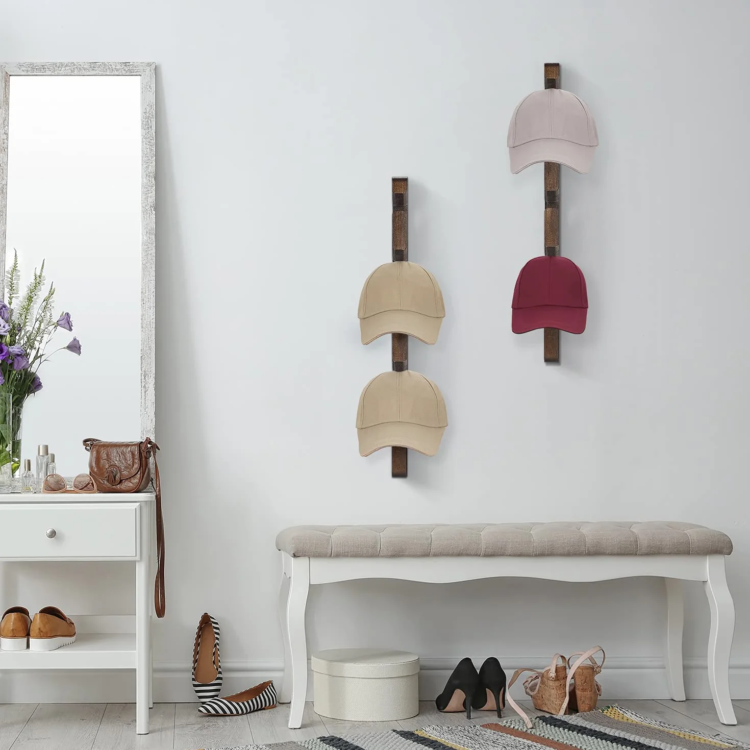 Perchero organizador de gorras de béisbol para pared (paquete de 2) soporte de madera para sombreros montado en la pared marrón