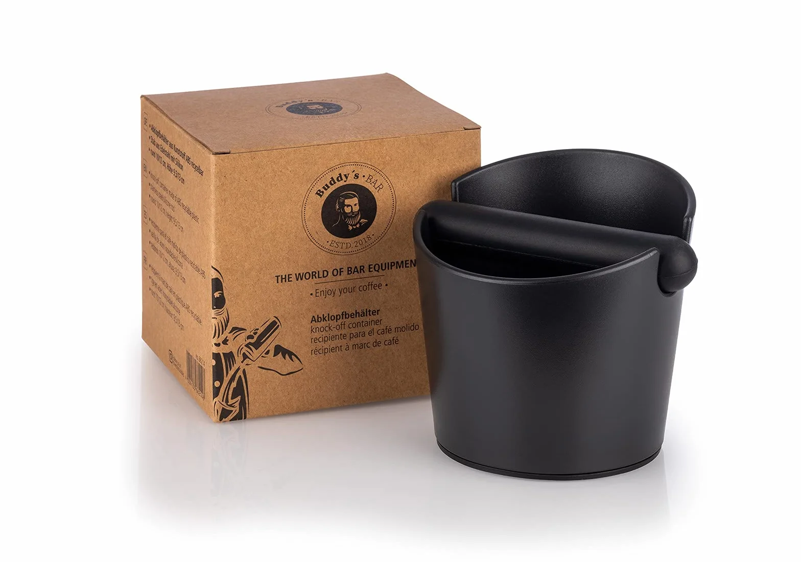 Barista Edition, recipiente para posos de café expreso con portafiltros, diámetro de 12,2/10 cm, altura: 9,4/12,7 cm, ABS, recipiente para pulpa con barra de botón extraíble