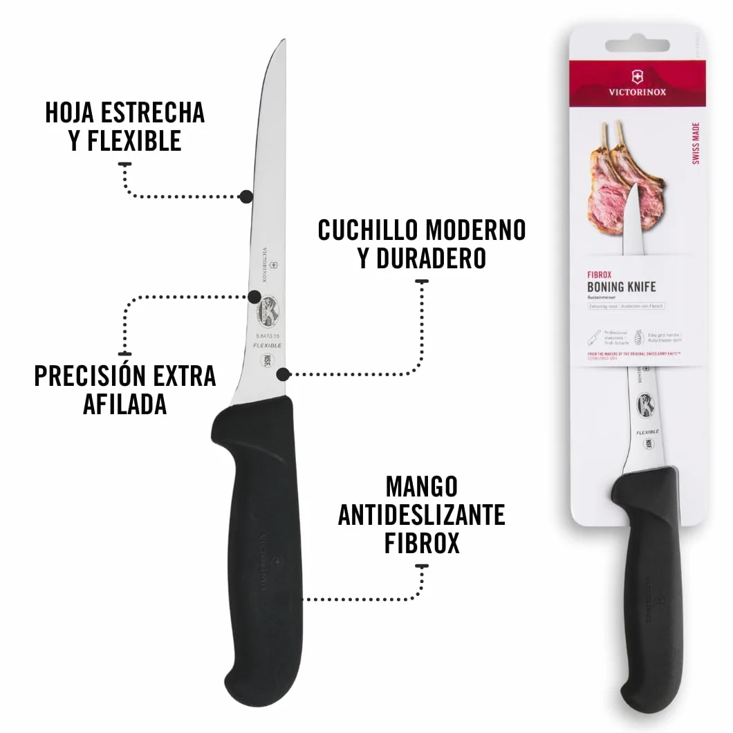 Victorinox Fibrox Cuchillo deshuesador 15 cm acero inoxidable hoja flexible recta negro