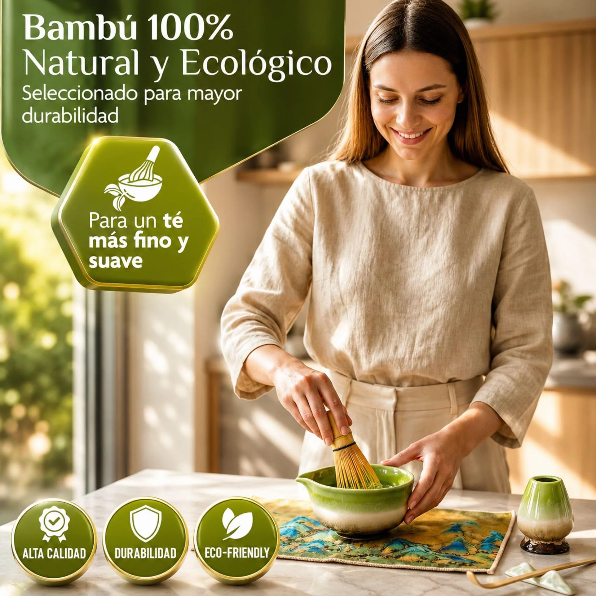 C&C Set Te Matcha Kit, 8 Piezas Premium Ecológicas Duraderas y Resistentes, Incl Ebook con Recetas Exclusivas y Manual, Batidor Matcha Colador Kit Matcha Set, Set Matcha Whisk - Kit Te Matcha Completo