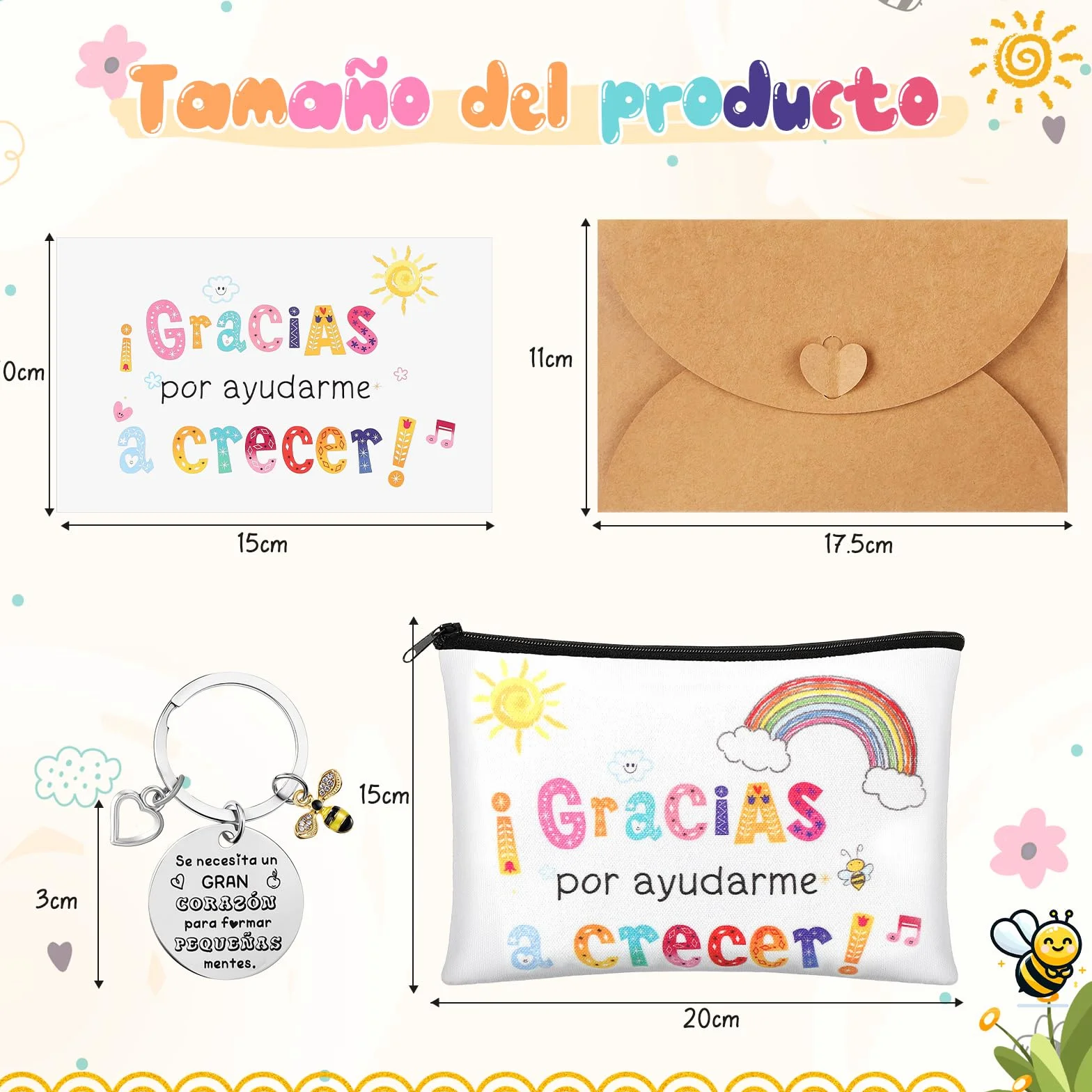 Tenare Regalo Profesor Bolsa de Tela Cosméticos Llavero Tarjeta Gracias Profe con sobre para Mujer