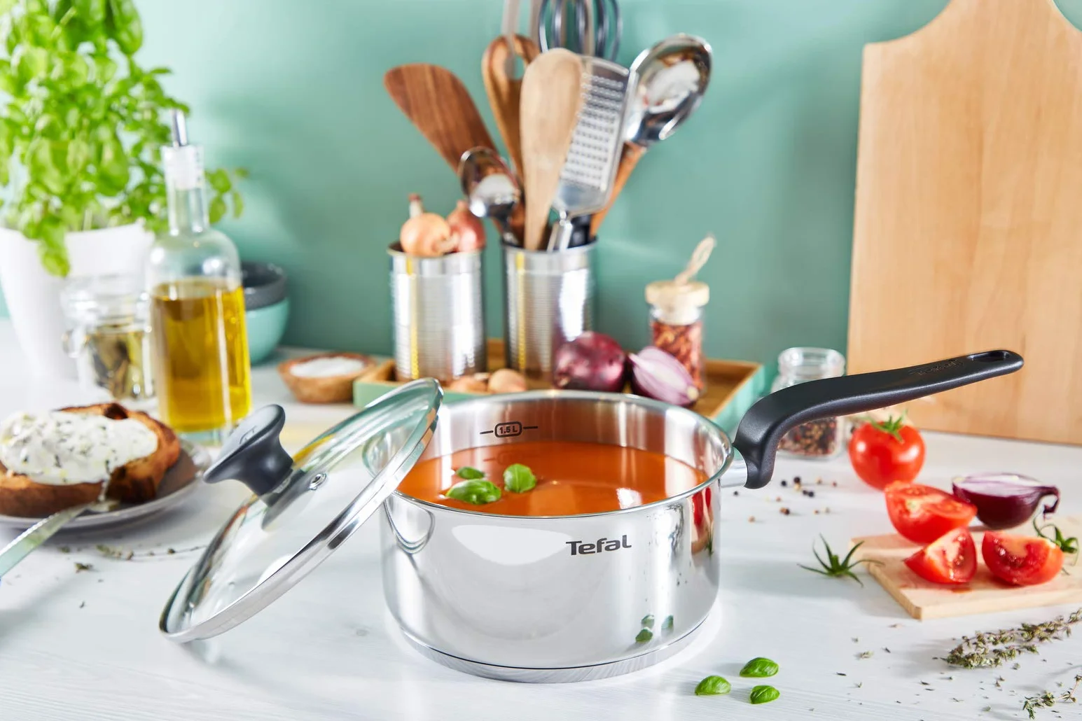 Tefal Primary cacerola 14 cm (1 L), 10 años de garantía, acero inoxidable premium, inducción, hervir a fuego lento, E3082704