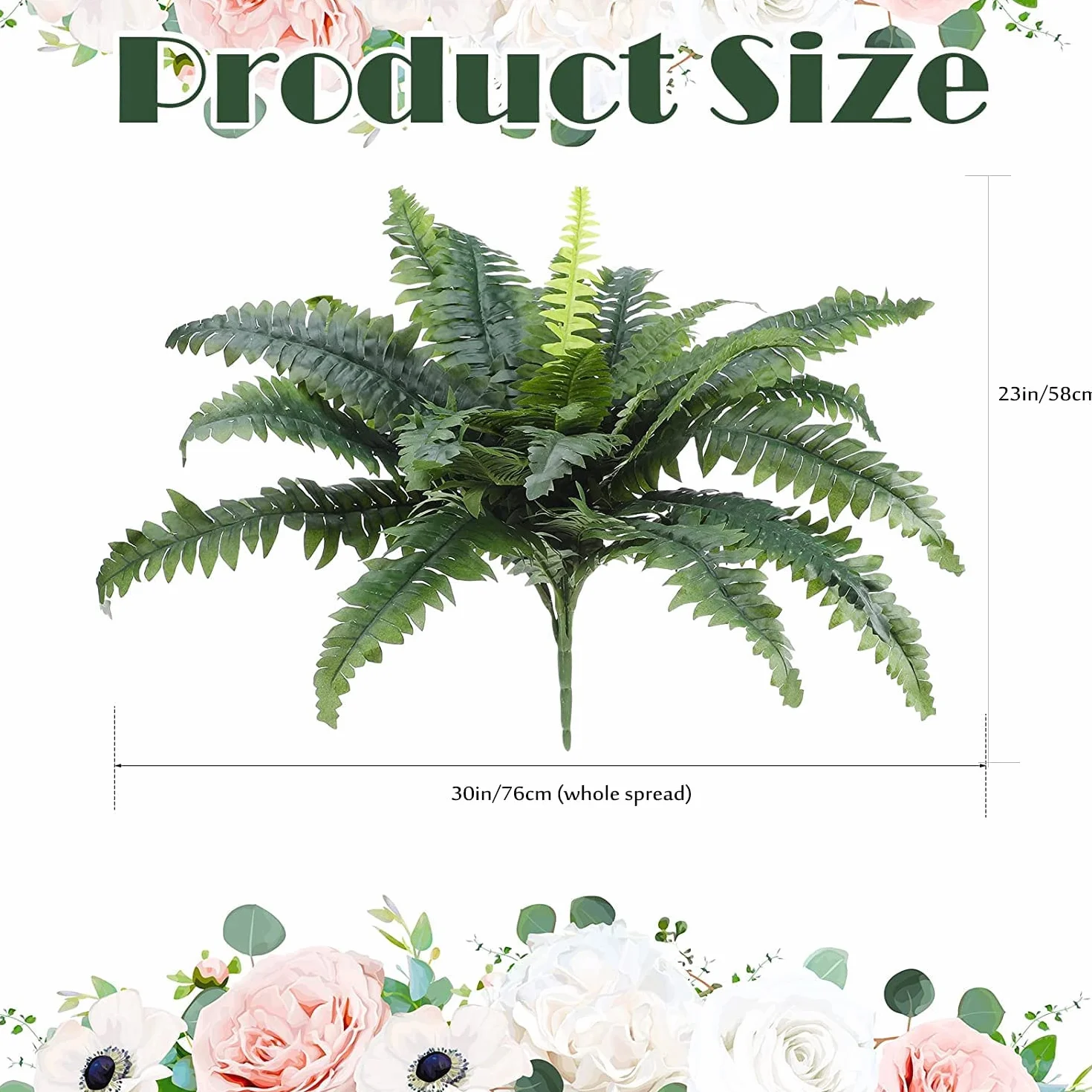 2 unidades de helechos artificiales para el aire libre 58 cm helechos grandes plantas de plástico resistente a los rayos UV plantas artificiales para piscina al aire libre jardín decoración