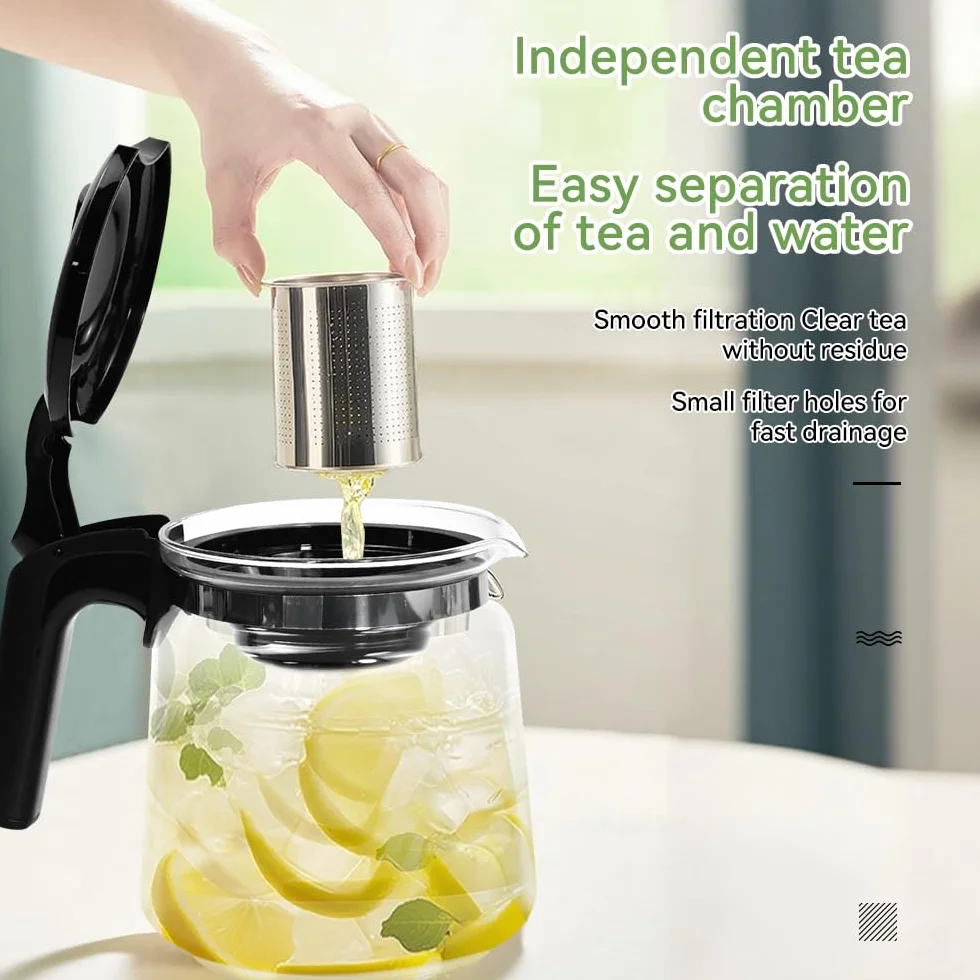 Tetera de Cristal para Infusiones de 1,5l Tetera de Vidrio con Infusor y Mango Resistente al Calor Tetera de Cristal para Vitrocerámica Jarra de Cristal para Hacer Infusiones de Té Flores
