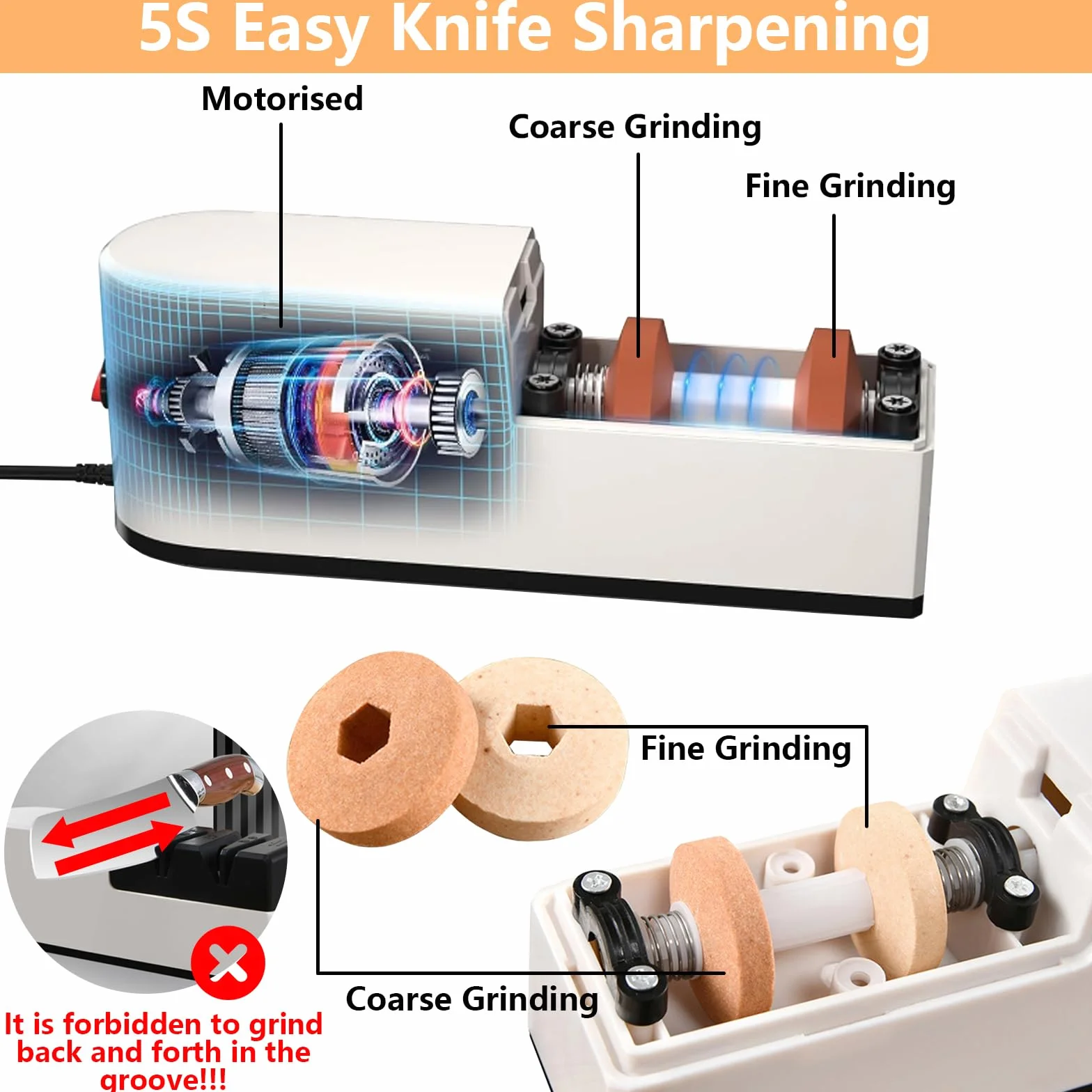 Afilador Cuchillos Electrico, 5 En 1 Afilador de Cuchillos Profesional Electrico, Afilador de Tijeras con Muela, Knife Sharpener para Cuchillos de Cocina Tijeras Cuchillos de Fruta