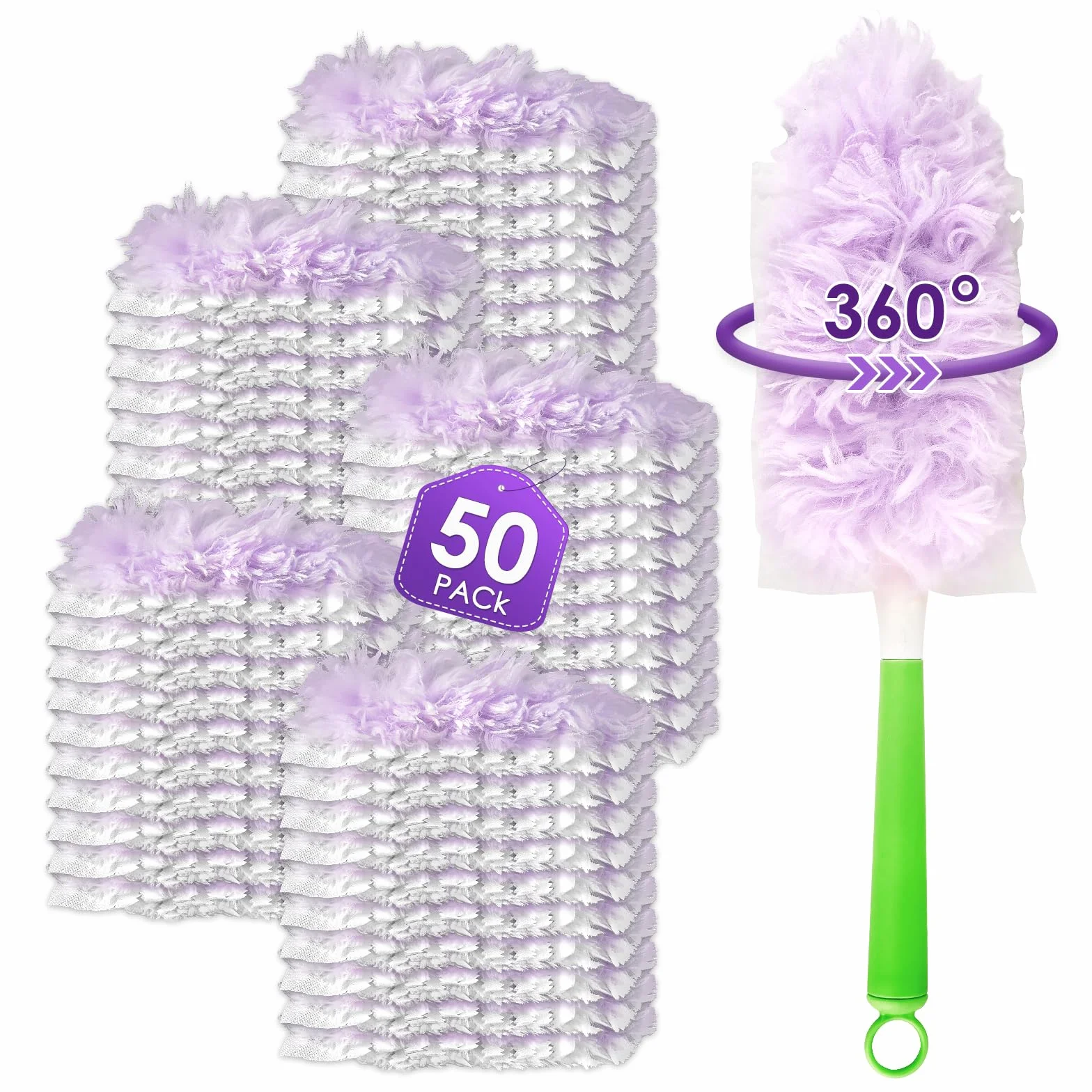 Swiffer Recambios de Plumero Atrapapolvo 360° Multisuperficie Suave, 50 Piezas con Mango Adicional