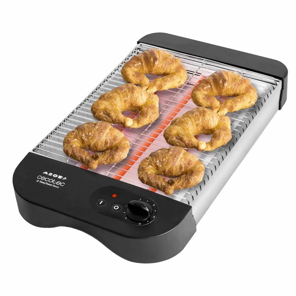 Cecotec Tostador Plano Horizontal Turbo Easytoast Basic. 900 W de Potencia con 6 Niveles, 3 Resistencias de Cuarzo, Bandeja Recogemigas y Hueco Recogecables, Indicador Luminoso, 31X35 Cm, Negro