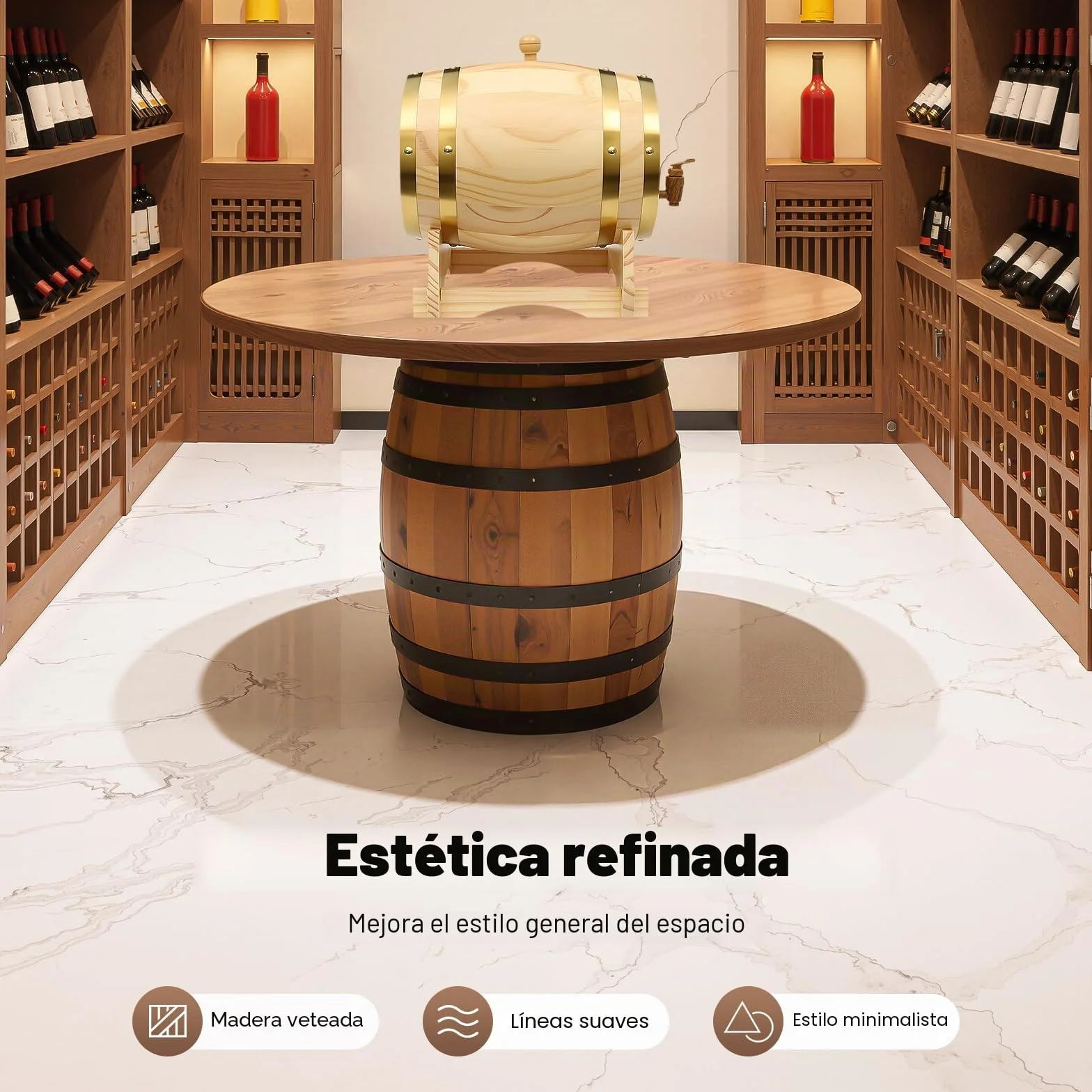 Barril de vino de madera, barril de cerveza con grifo y soporte, barriles de vino de madera, dispensador de bebidas, grifo Elipse barril de vino, almacenamiento para apartamentos, bares, hoteles (5 L)