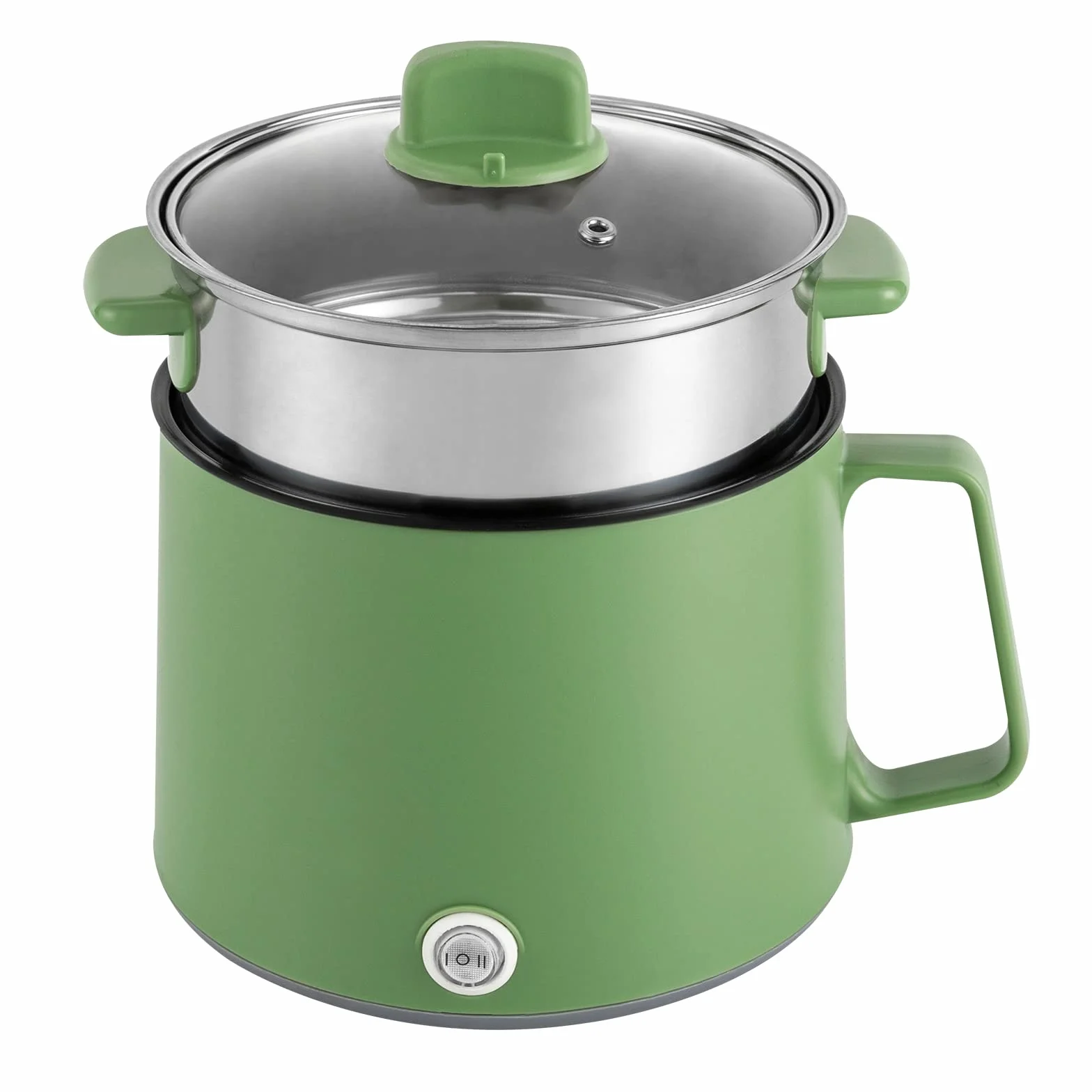 Olla eléctrica de 1,7 l, 300 W y 600 W, doble potencia, vaporizador y revestimiento antiadherente, enchufe de la UE, ideal para hotpot y viajes, color verde