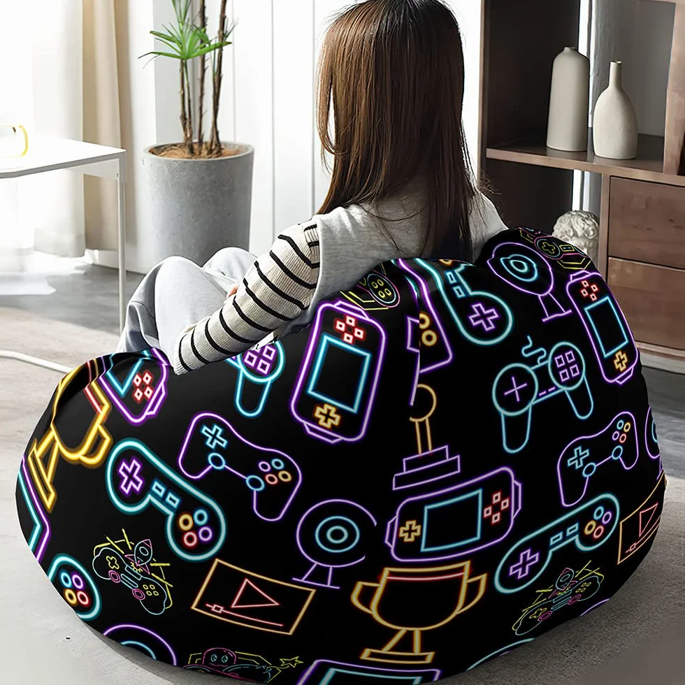 Fansu Máquina de Juego 3D Imprime Puff Con Asa, Bean Bag para Adultos y Niños, Sin Relleno, para Uso Interior y Exterior (100x120cm, Máquinas Juego Neón)