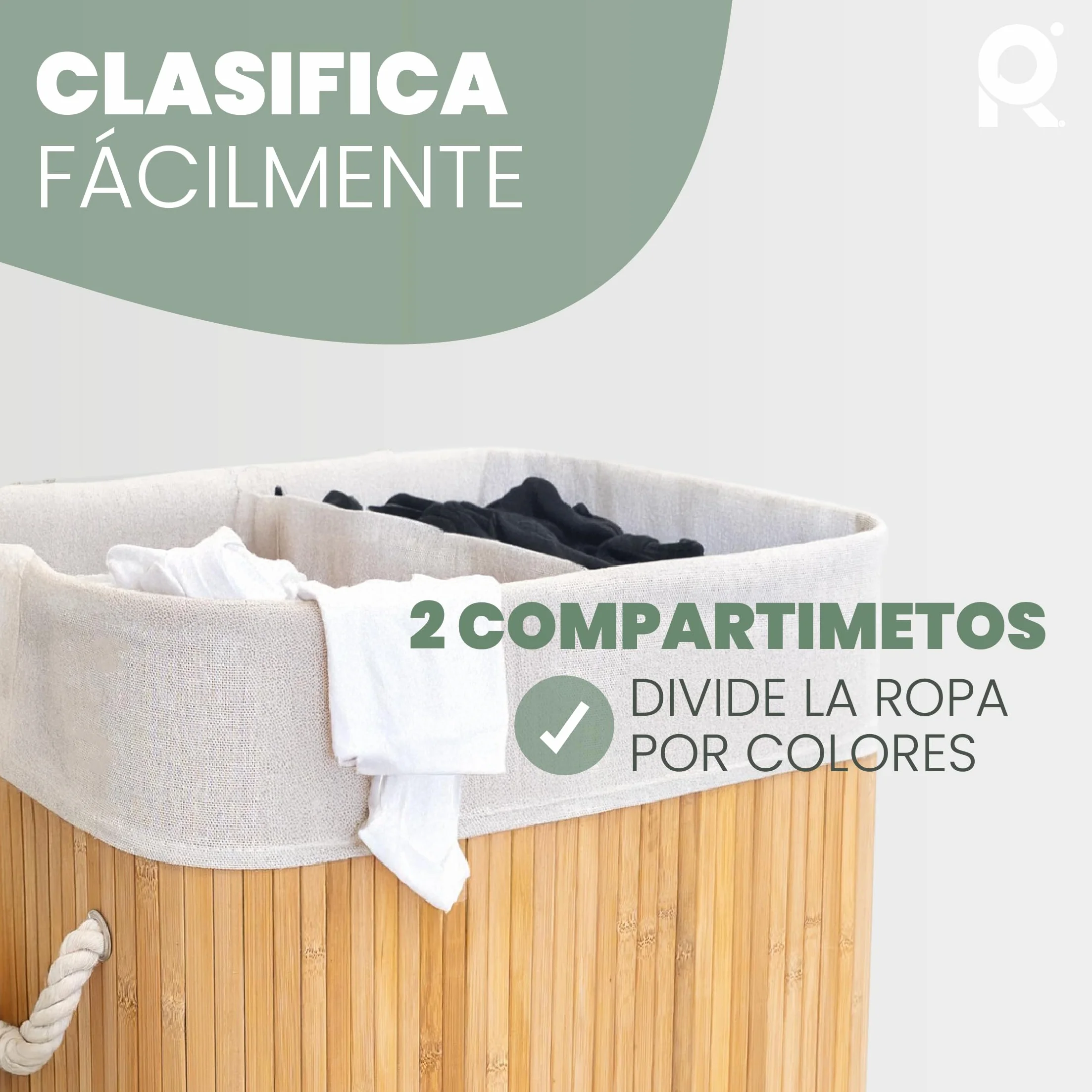 Cesto de Lavanderia 2 Compartimentos 72 L Bambu Natural con Tapa