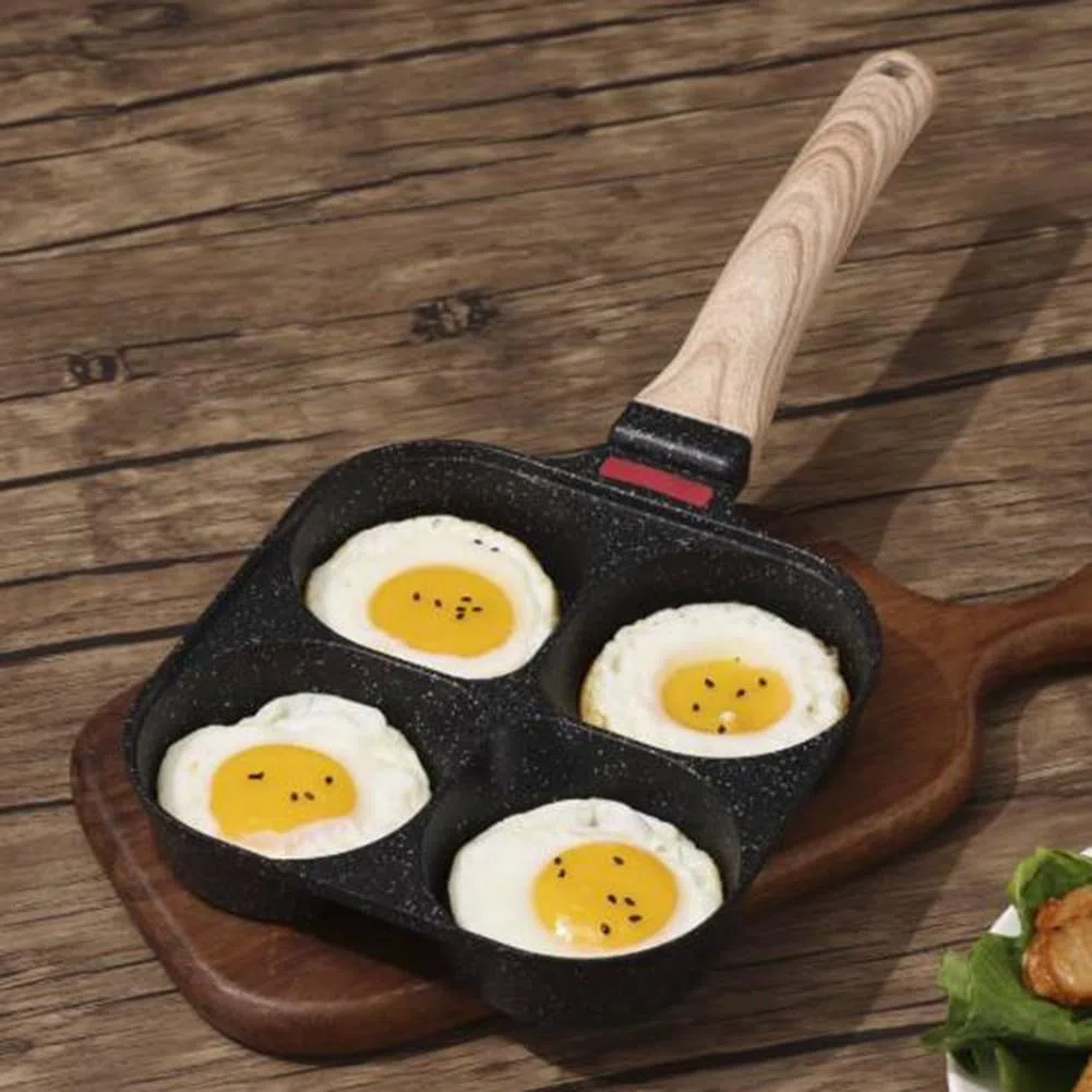 Sartén de aluminio para 4 tazas con antiadherente, perfecta para cocinar deliciosos platos de desayuno rápidamente (cuatro agujeros negros)