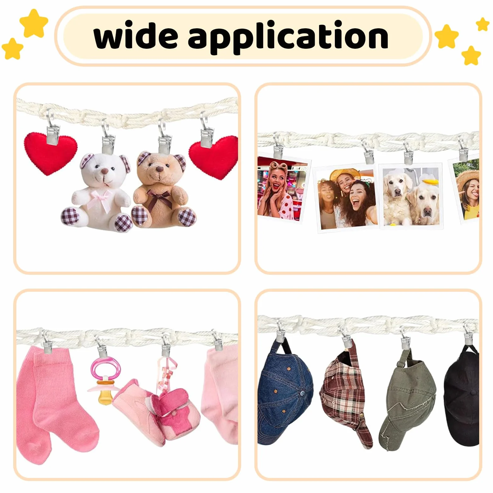 Mezrkuwr Soporte colgante para juguetes de peluche con 20 pinzas de metal, cadena organizadora de peluche, decoración para habitación infantil, para colgar sombreros, calcetines, tarjetas de Navidad