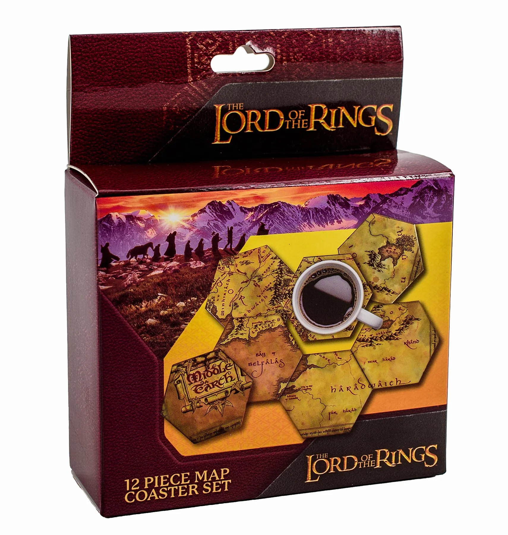 Juego de posavasos hexagonales El Señor de los Anillos: la Tierra Media, licencia oficial, decoración coleccionable