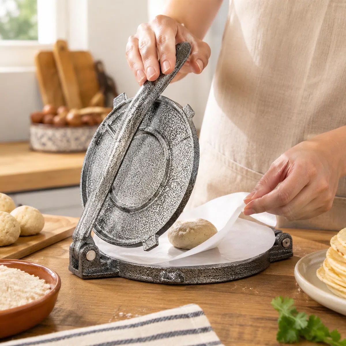 Prensa para Tortillas de Aluminio de 20x17x5 cm de Servicio Pesado | Herramienta de Cocina Casera de Fácil Manejo para Preparar Quesadillas Panes Planos y Chapati Indio