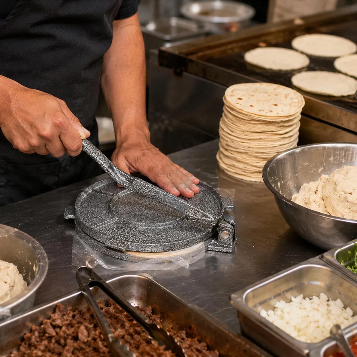 Prensa para Tortillas de Aluminio de 20x17x5 cm de Servicio Pesado | Herramienta de Cocina Casera de Fácil Manejo para Preparar Quesadillas Panes Planos y Chapati Indio
