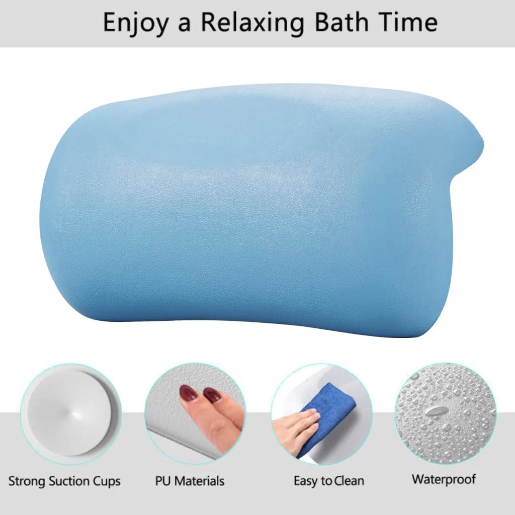 Almohada de Baño Impermeable con Ventosas Antideslizantes - Reposacabezas Ergonómico para Bañera/Hidromasaje, Cojín SPA Hogareño de Material Premium, Máximo Confort y Relax Profundo - Azul