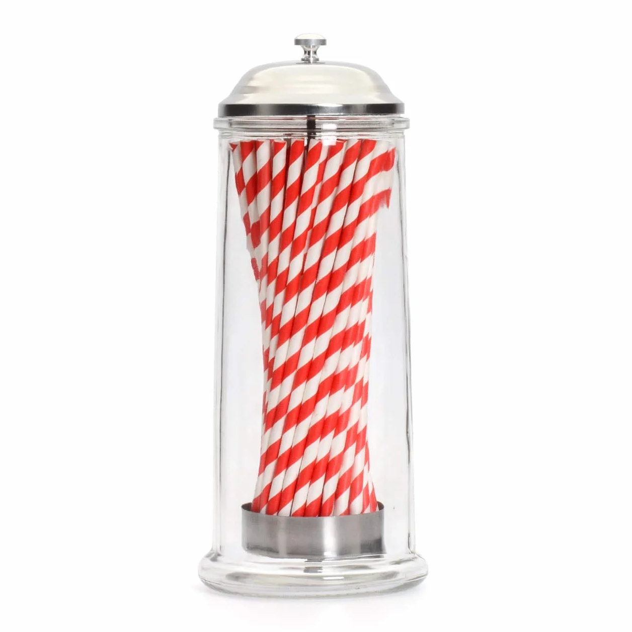 CKB LTD Dispensador de popotes de cristal retro con 50 pajitas a rayas