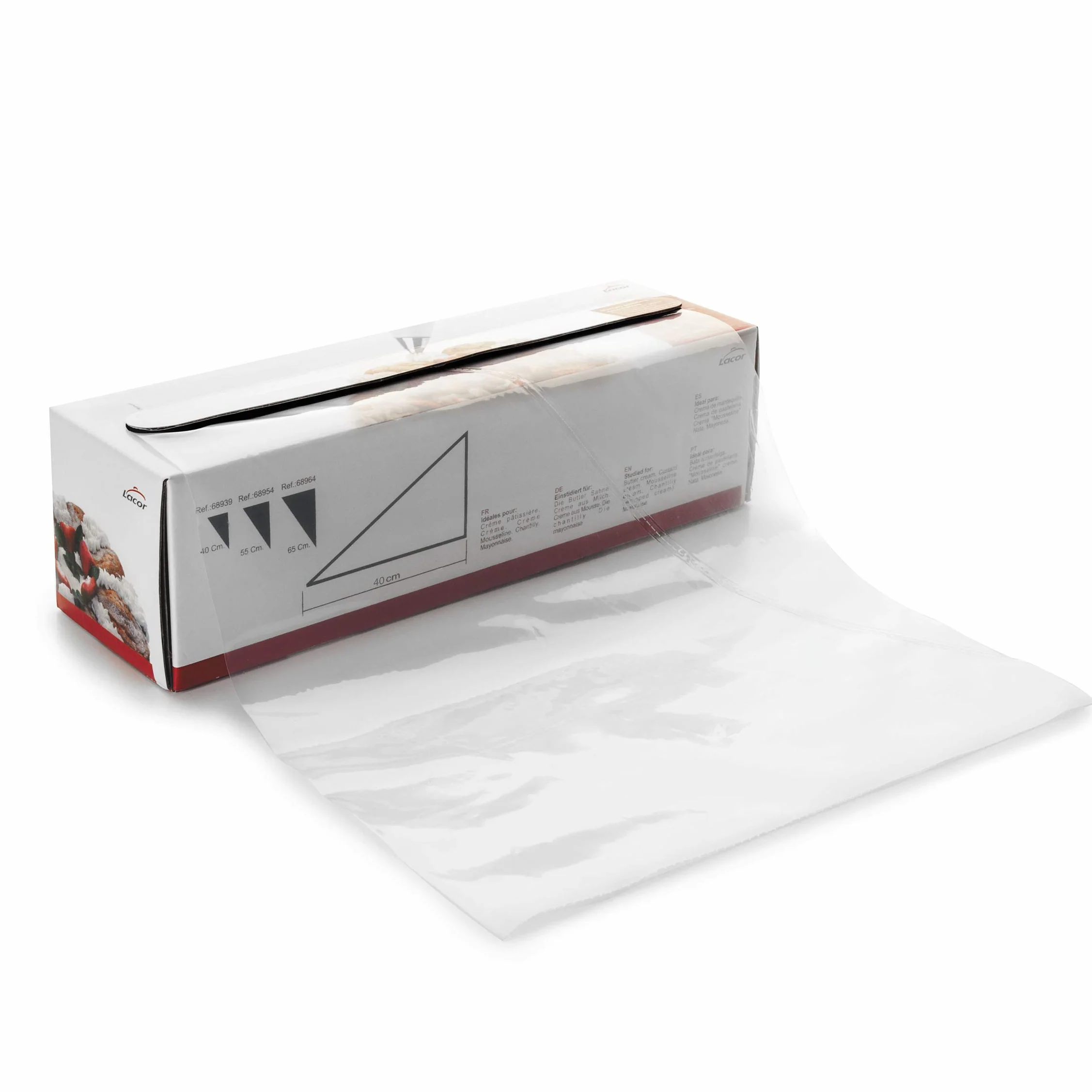 LACOR 68939 Manga Pastelera desechable, Apta para croquetas, Churros, Decorar Tartas, Nata, Crema o Merengue, Diseño Grueso y Resistente, Libre de BPA, Transparente, 40 cm, 100 Unidades