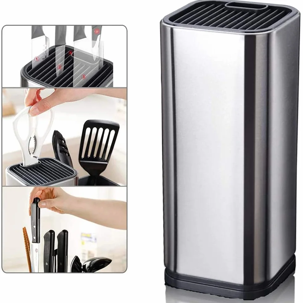 Soporte Cuchillos Cocina, Bloque Cuchillos Sin Cuchillos, Bloque Cuchillos Universal, con Ranura para Tijera y Orificio de Drenaje, para Guardar Varios Cuchillos y Tijeras