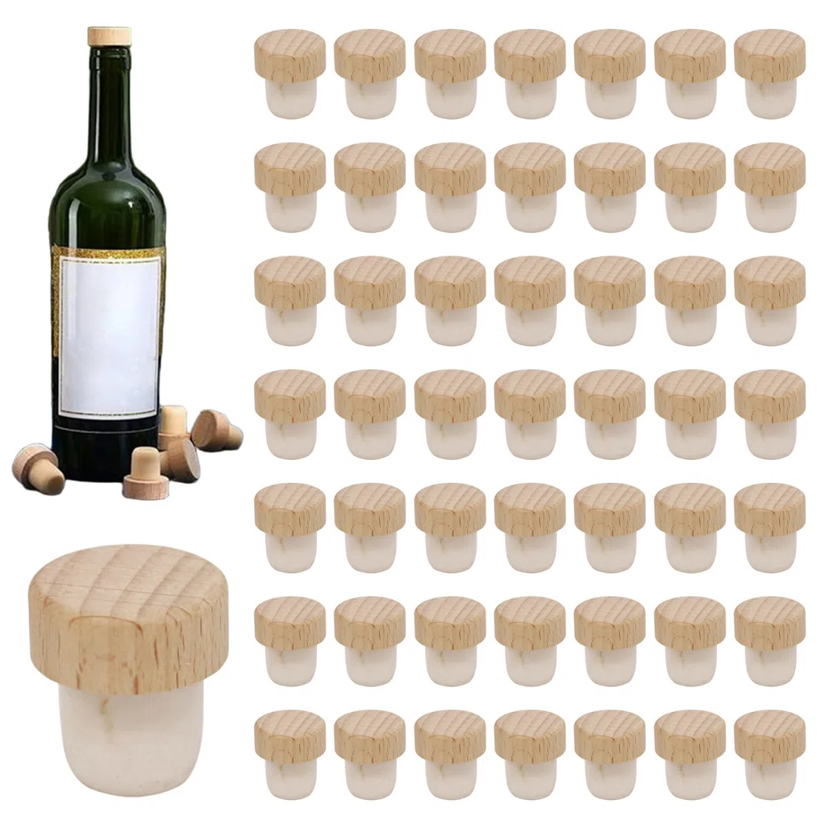 Tapones para botellas 50 tapones de corcho en forma de T de madera, reutilizables para botellas de vino, cerveza