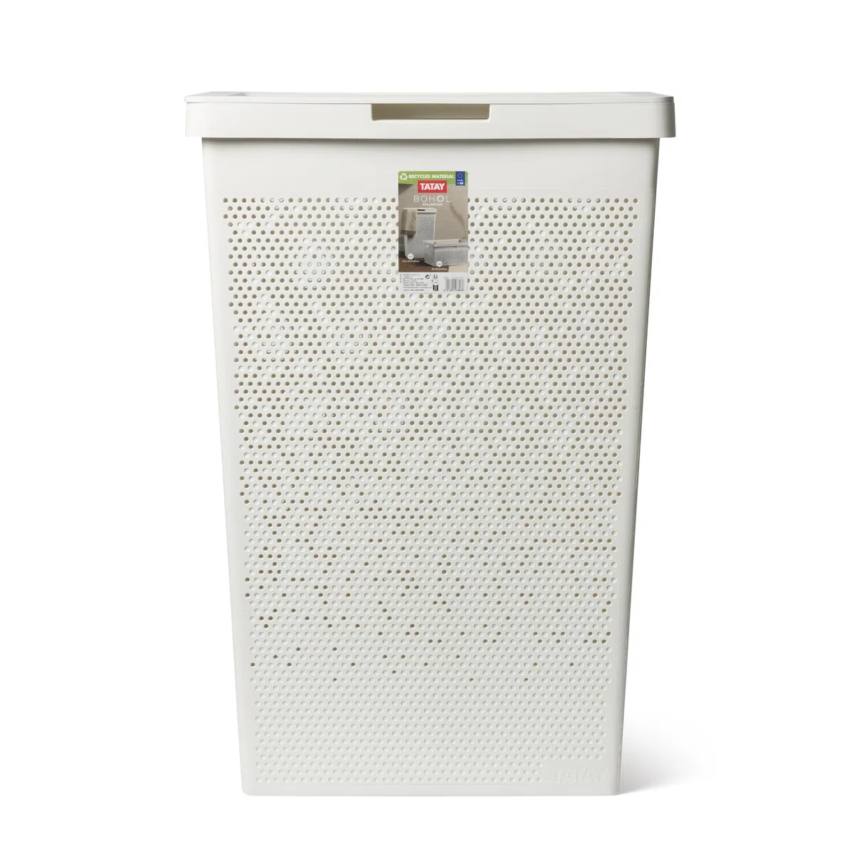 TATAY Cesta Ropa Sucia 60L Bohol | Diseño Minimalista | Tapa Abatible, Asas Laterales | Ventilación Óptima | Plástico 100% Reciclado Libre de BPA | 42,5x33,5x60 cm, Blanco
