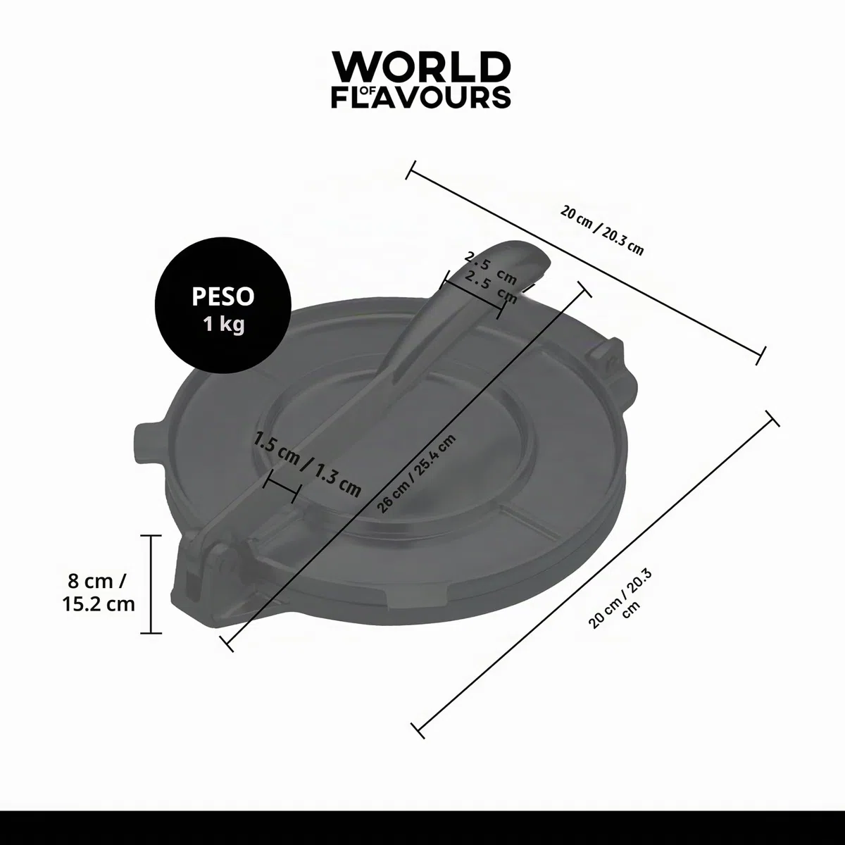 KitchenCraft - World of Flavours - Prensa de Tortillas Mexicanas en Caja de Regalo, Aluminio, Color Plateado, 20 x 20 x 9 cm