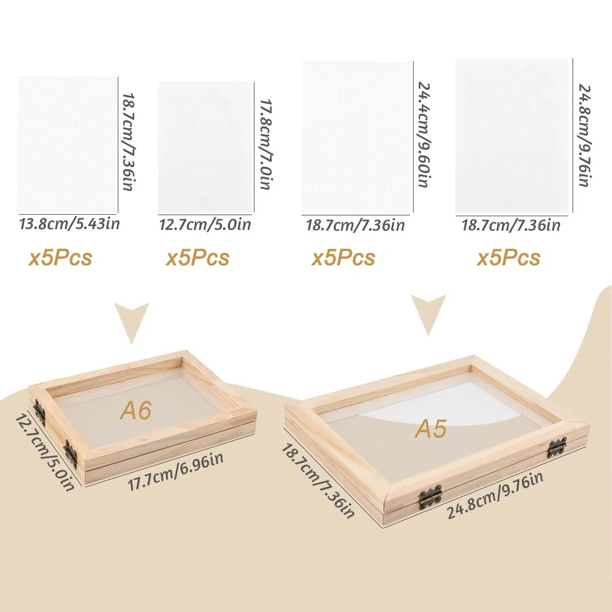 WANDIC Kit de Pantalla para Hacer Papel, el Juego de fabricación de Papel Incluye Marco de Molde de Madera, paño de fabricación de Papel, Mallas para Manualidades de Papel
