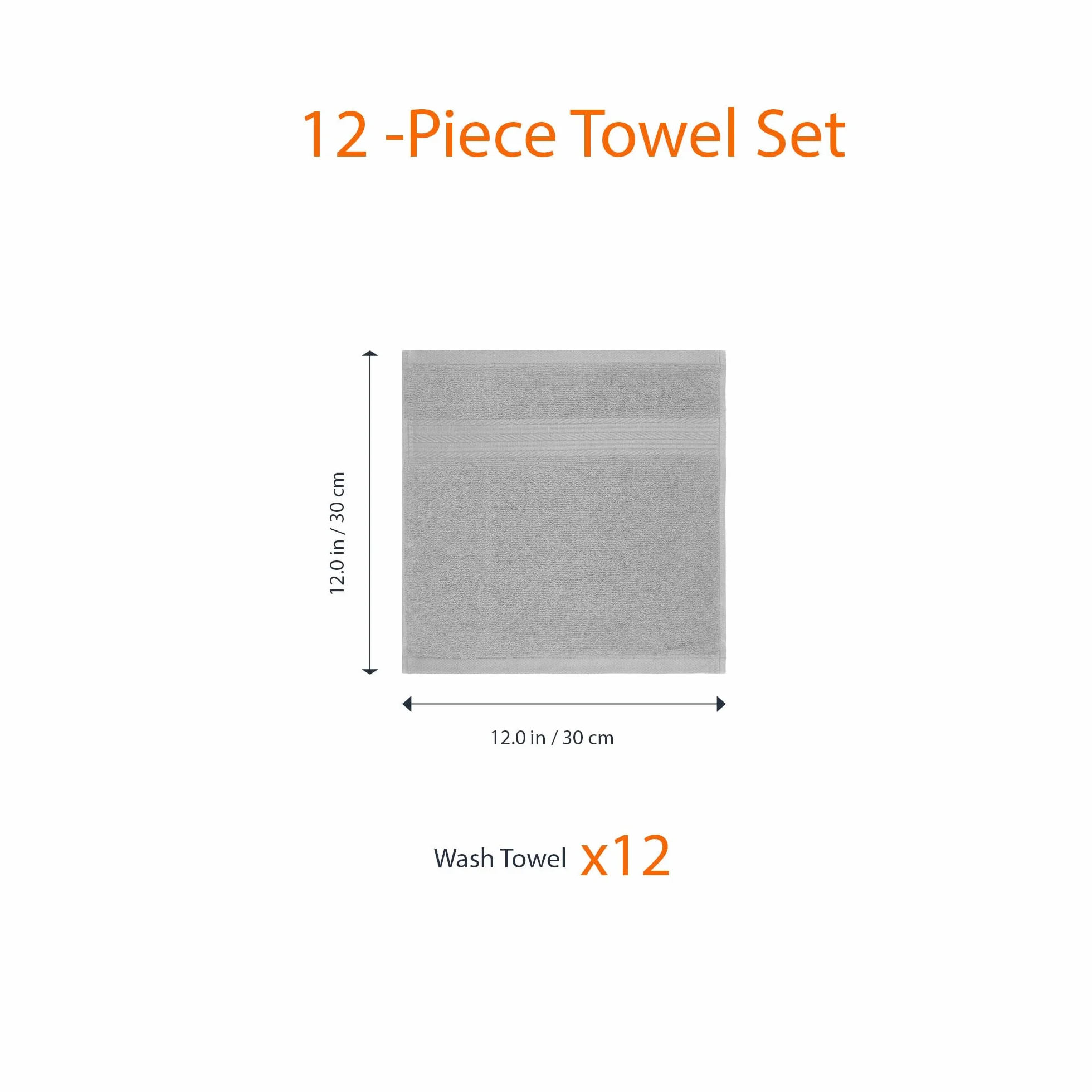 Amazon Basics - algodón Toallita, 12 unidades, color gris, 30.48 x 30.48 cm