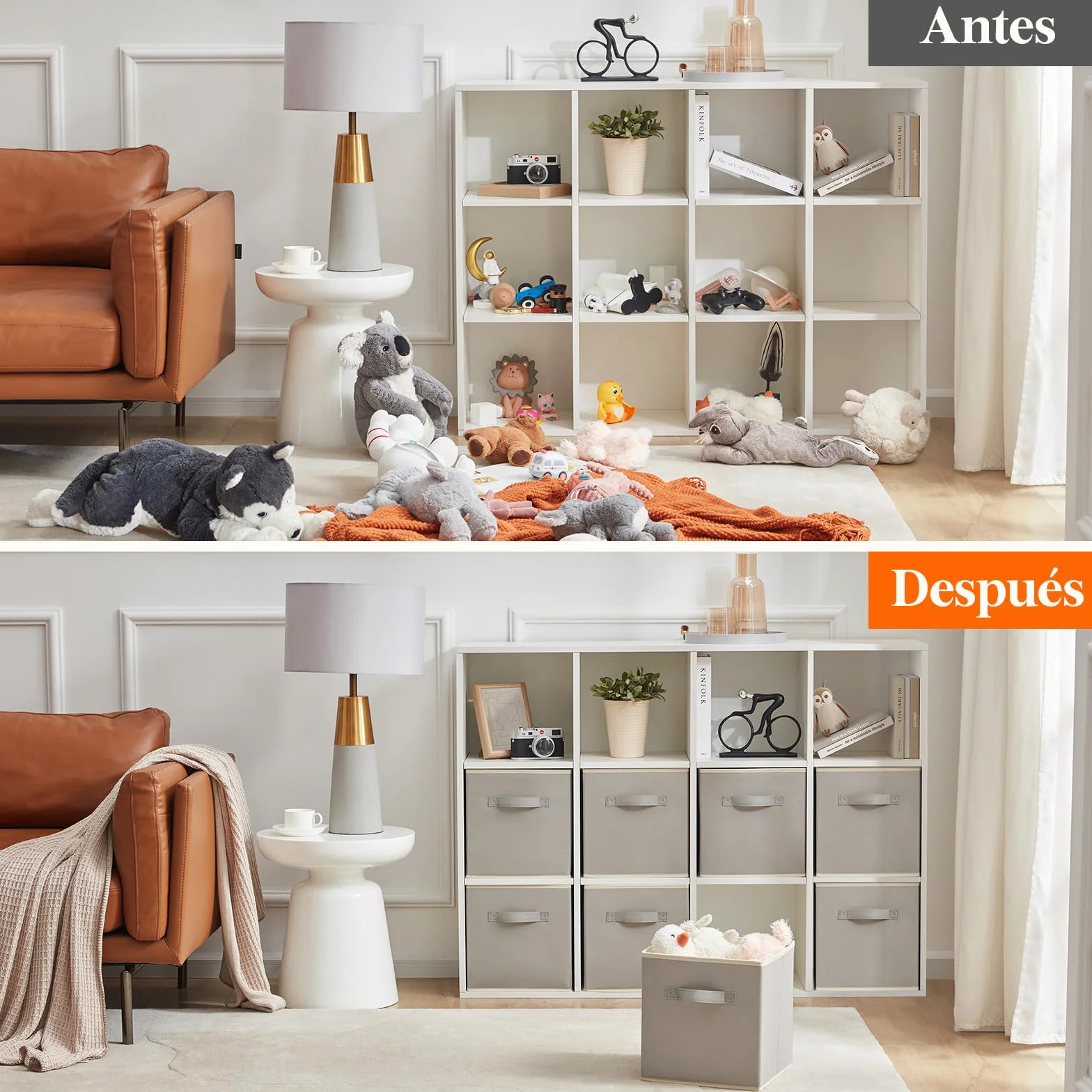Lifewit Juego de 8 Cubos de almacenamiento plegables, Cestas de Almacenamiento de Tela, Cajas de Almacenamiento con asas, Organizadores para ropa, Juguetes, 26,5 x 26,5 x 28 cm, 18 L, Gris Claro