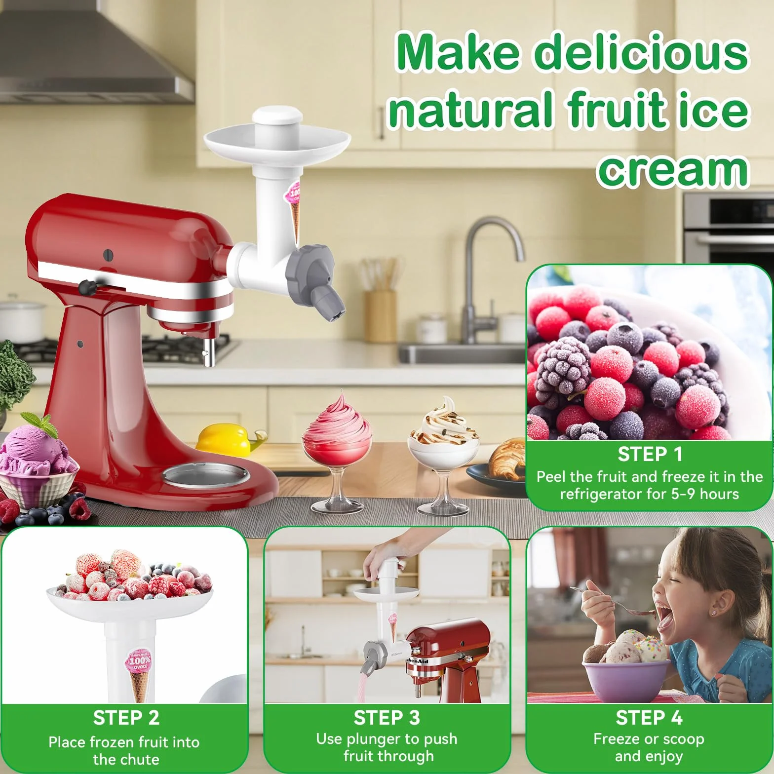 Accesorio para máquina de helados Kitchen aid batidora de pie, accesorio para máquina de helado de frutas, máquina de helado suave sin BPA, apto para alimentos, accesorios de cocina sin