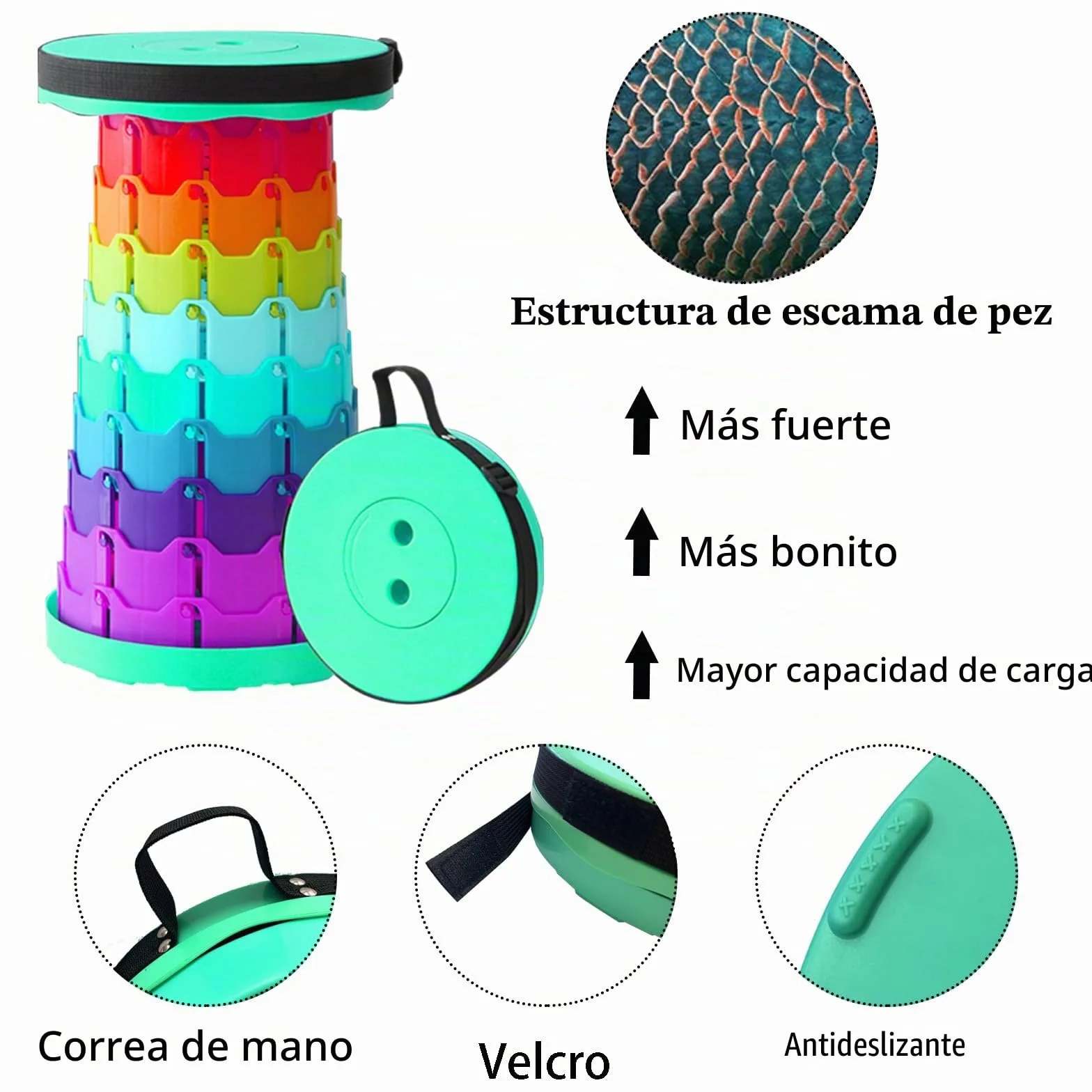Taburete Plegable Portátil Ajustable en Altura 200 kg