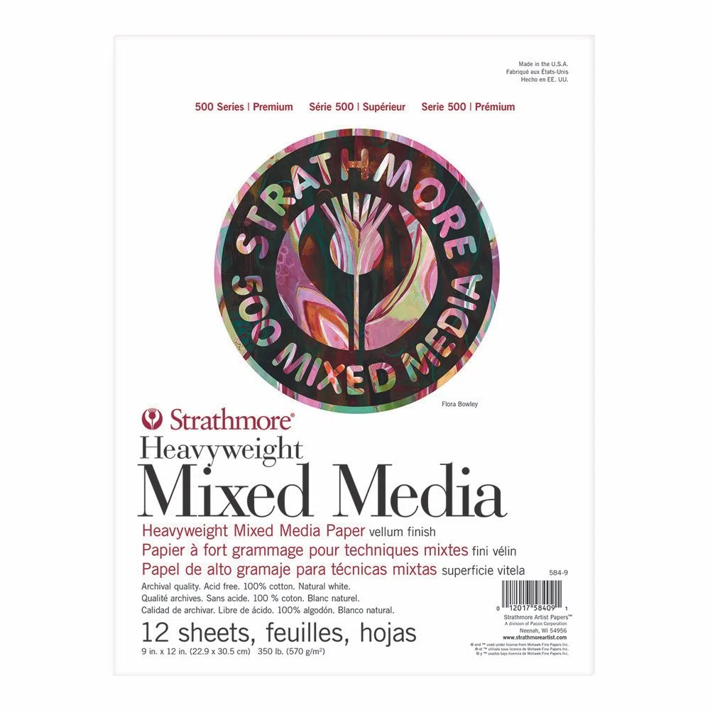 Strathmore 500 Series Heavyweight Mixed Media Pad, 350lb/570gsm weight paper, 100 percent cotton, 9 x 12 inches, 12 sheets (584-9)