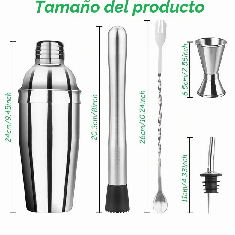Kit completo para cócteles, juego de coctelera de 750 ml, coctelera profesional, accesorios de bar y herramientas de mixología, juego ideal para barman y amantes de cócteles en casa, acero inoxidable