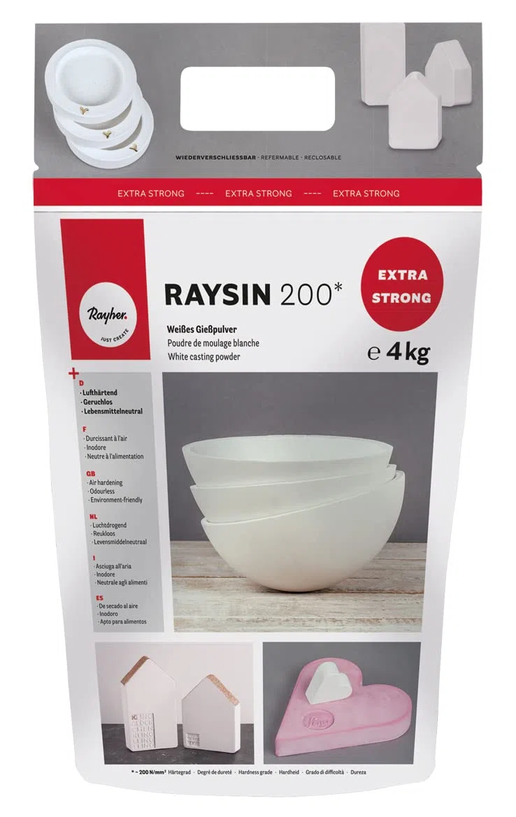 Rayher Polvo para moldear Raysin 200, blanco, 4 kg, seca al aire, sin olor, 34410102