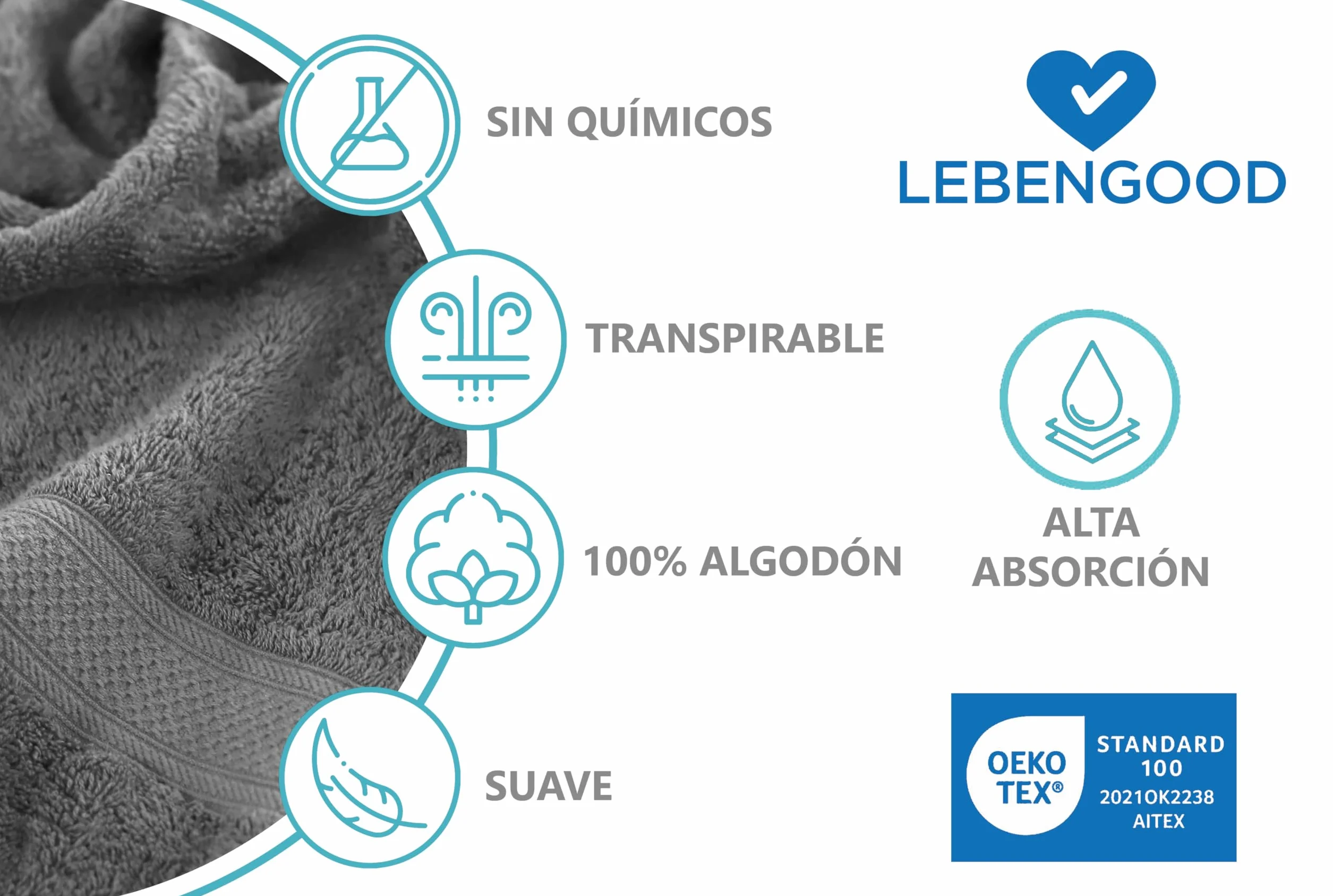 LEBENGOOD Juego de Toallas de Baño 100% Algodón Premium 550gsm 2 Grandes 70x140 cm Suaves Absorbentes Set Ducha Hogar Hotel