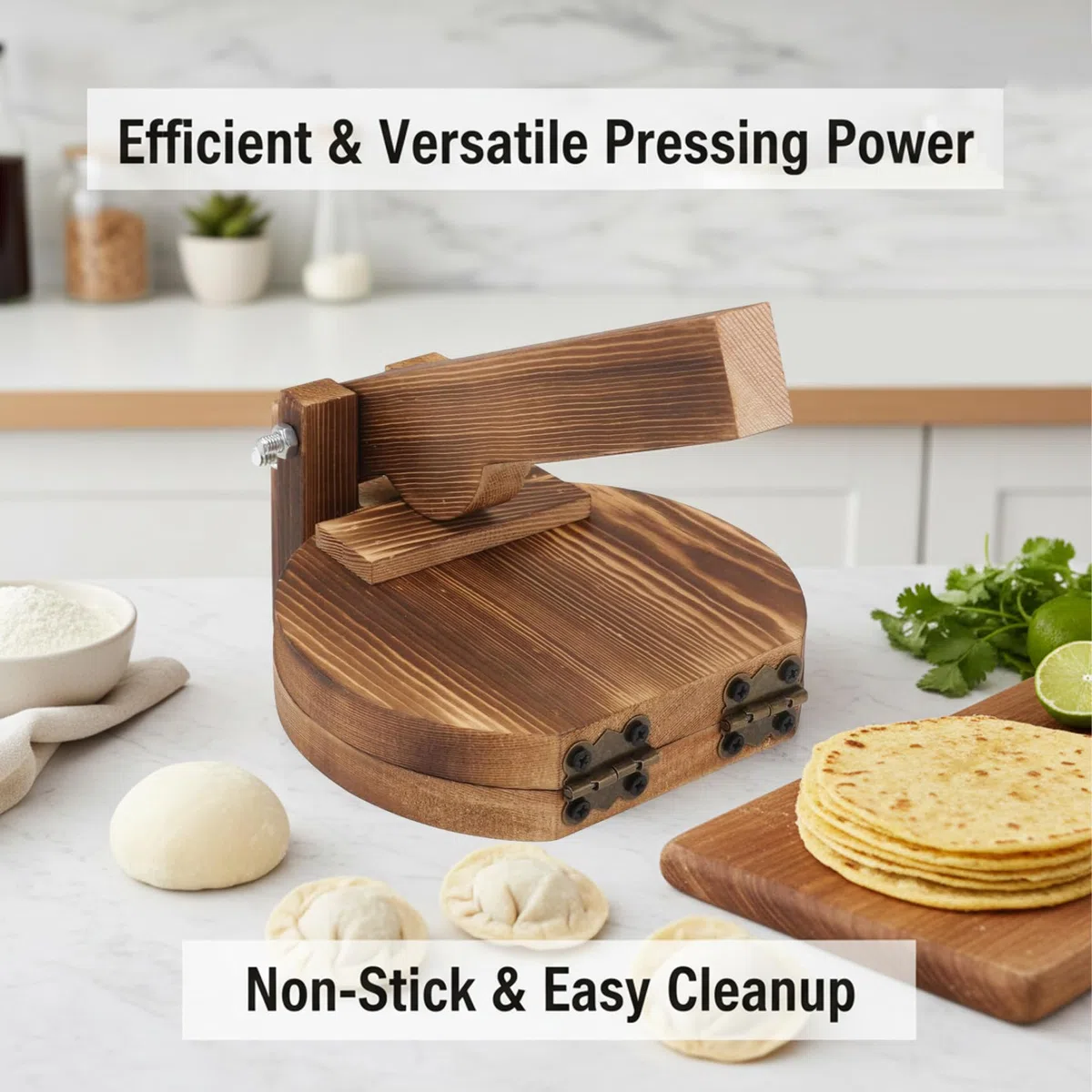 Gcroet Prensa de Tortillas de Madera, máquina para Hacer Bolas de Masa Redondas carbonizadas de Alta Resistencia para Cocina, pastelería casera y prensador de Tortillas..
