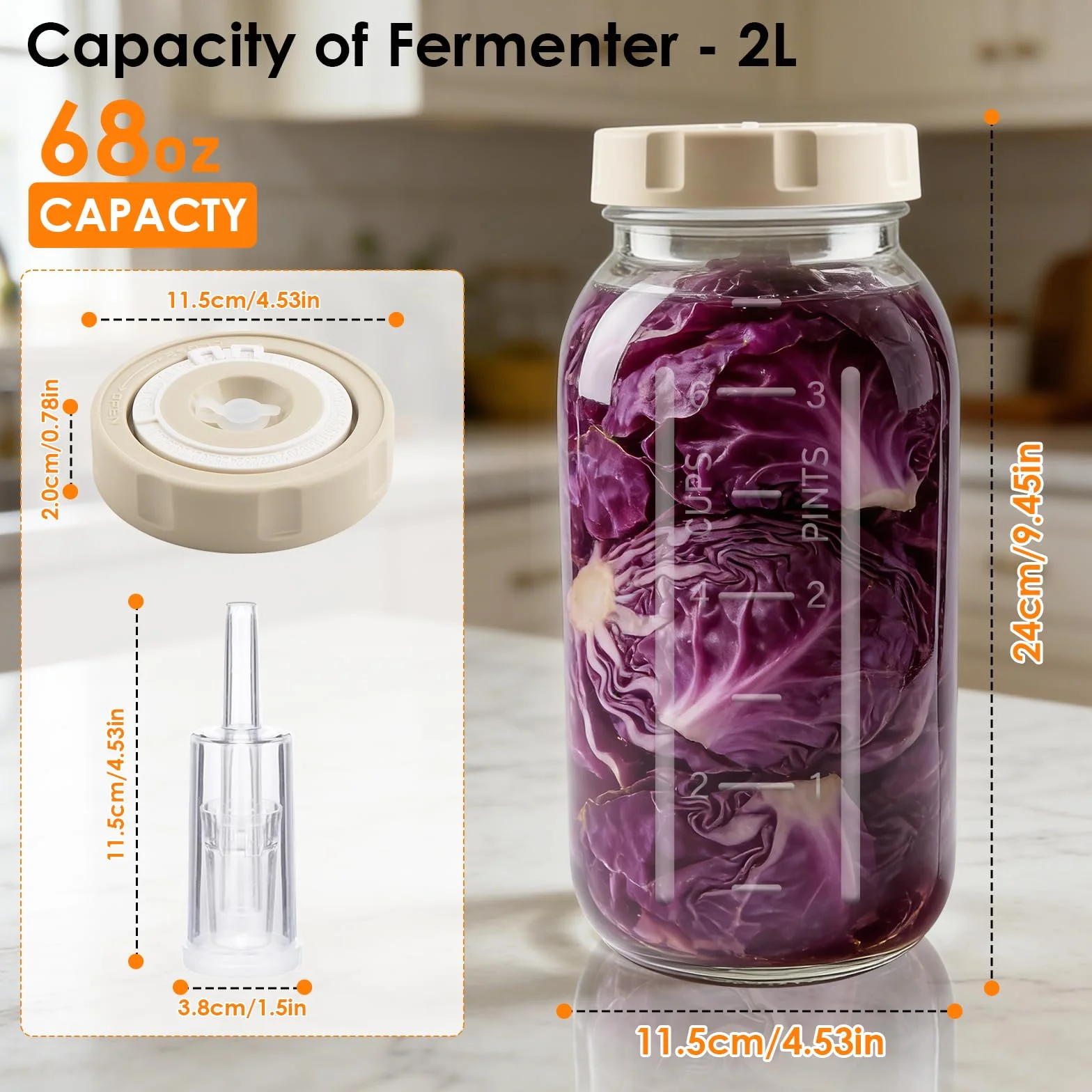 2 tarros de fermentación de 2 litros con indicador de fecha y cierre hermético - Perfecto para chucrut, kimchi, kombucha (paquete de 2)